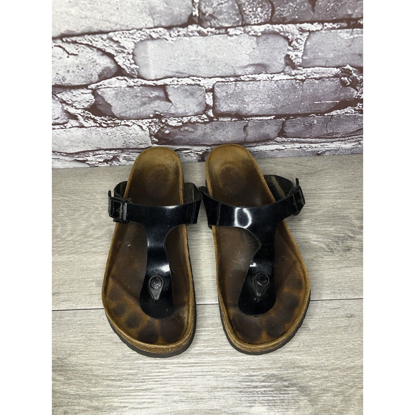Birkenstock Birkenstock Gizeh Black Patent Leather Cork Strap Sandals Wo Size US 6.5 / IT 36.5 - 2 Thumbnail