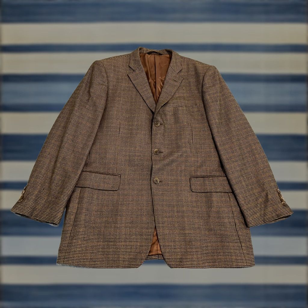 Loro Piana Nordstrom Signature Loro Piana 100% Cashmere Brown Jacket Blazer Sport Coat 44L Mens Blazer Brown Cashmere Houndstooth Long 44 Mens Size 44R - 1 Thumbnail
