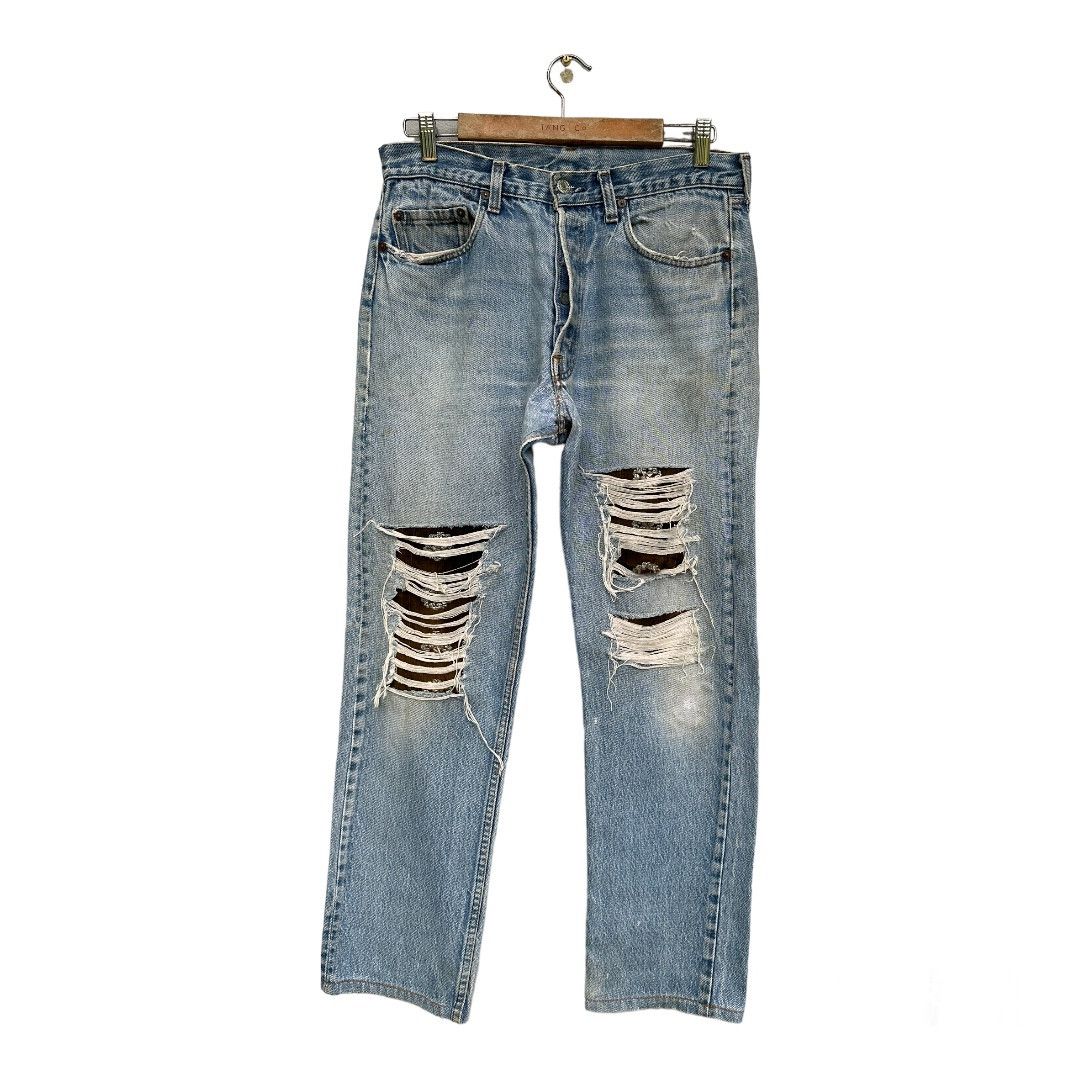image of Levis x Made In USA VTG Levi’S 501 80's Distressed Rebuild Rip Kurt Cobain Jeans, Men's (Size 31)