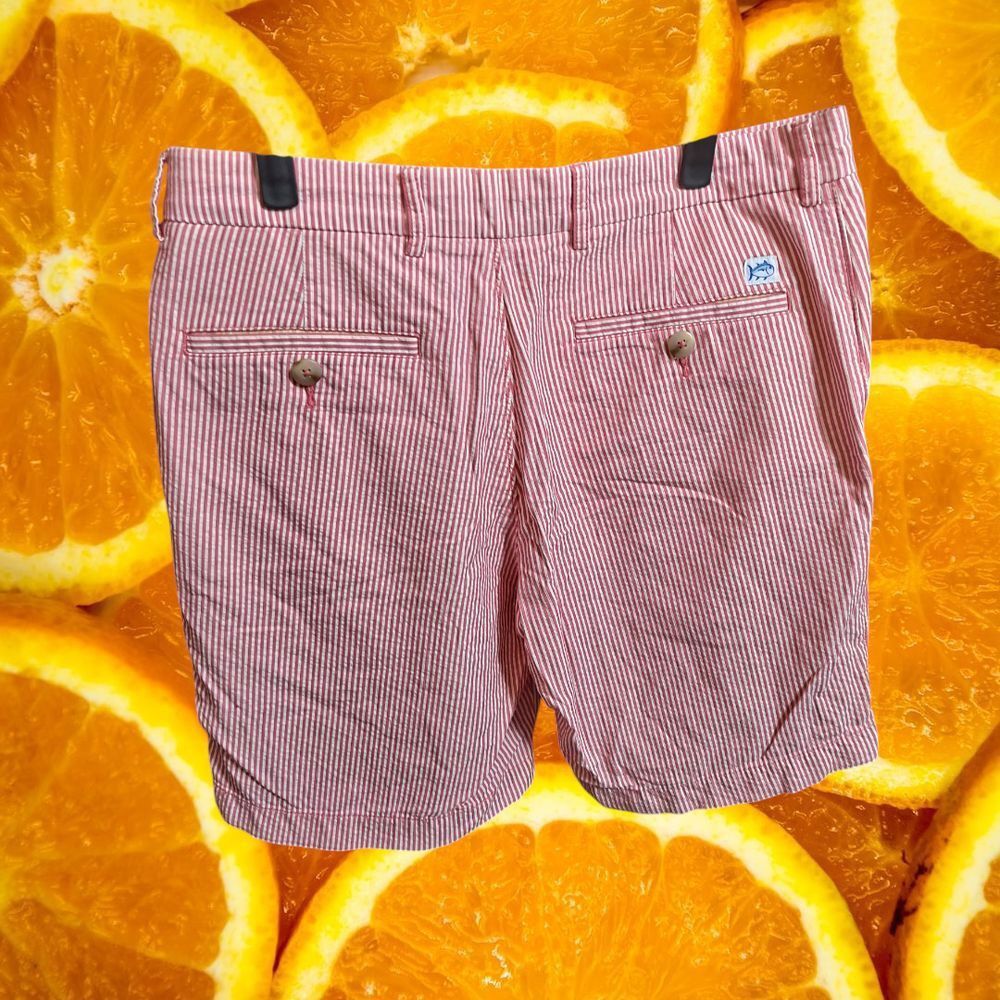 Southern Tide Southern Tide Skipjack Red Seersucker Striped Casual Summer Size US 33 - 6 Thumbnail