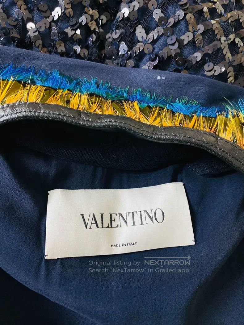 Valentino Valentino Navy blue sequin sweater feather collar dress Size S / US 4 / IT 40 - 8 Thumbnail