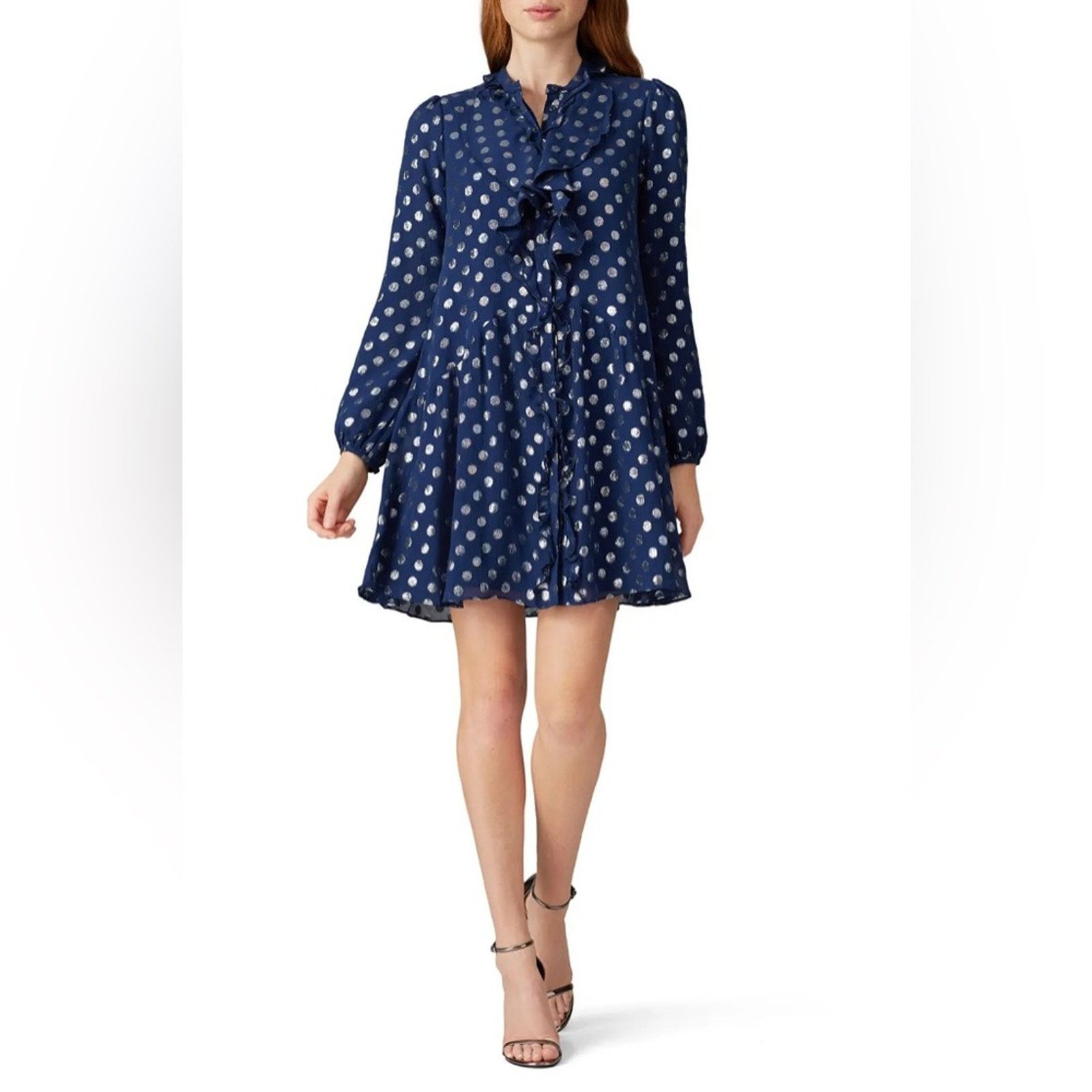 Saloni Tilly Metallic Fil Coupé Silk-blend Mini Dress Navy