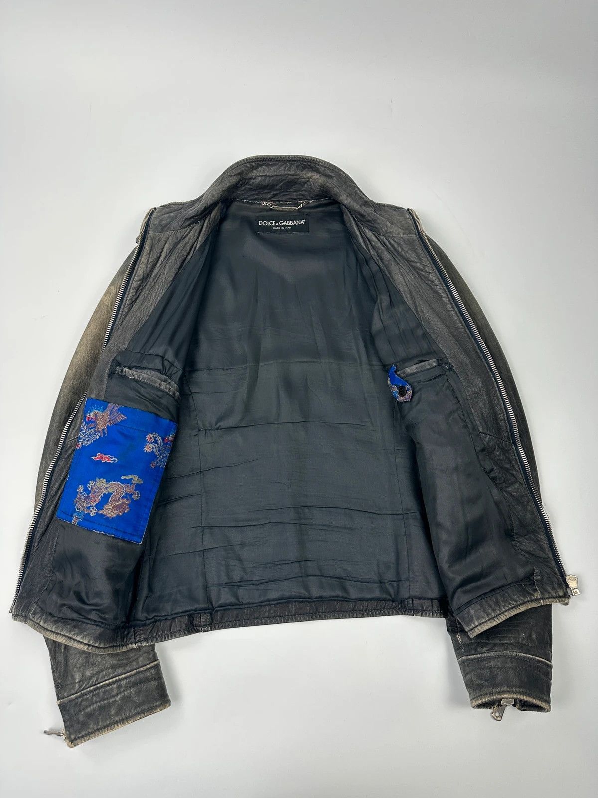 Dolce & Gabbana Dolce & Gabbana 00’s Grey Eroded Leather Faded Bomber Jacket Size US M / EU 48-50 / 2 - 11 Thumbnail