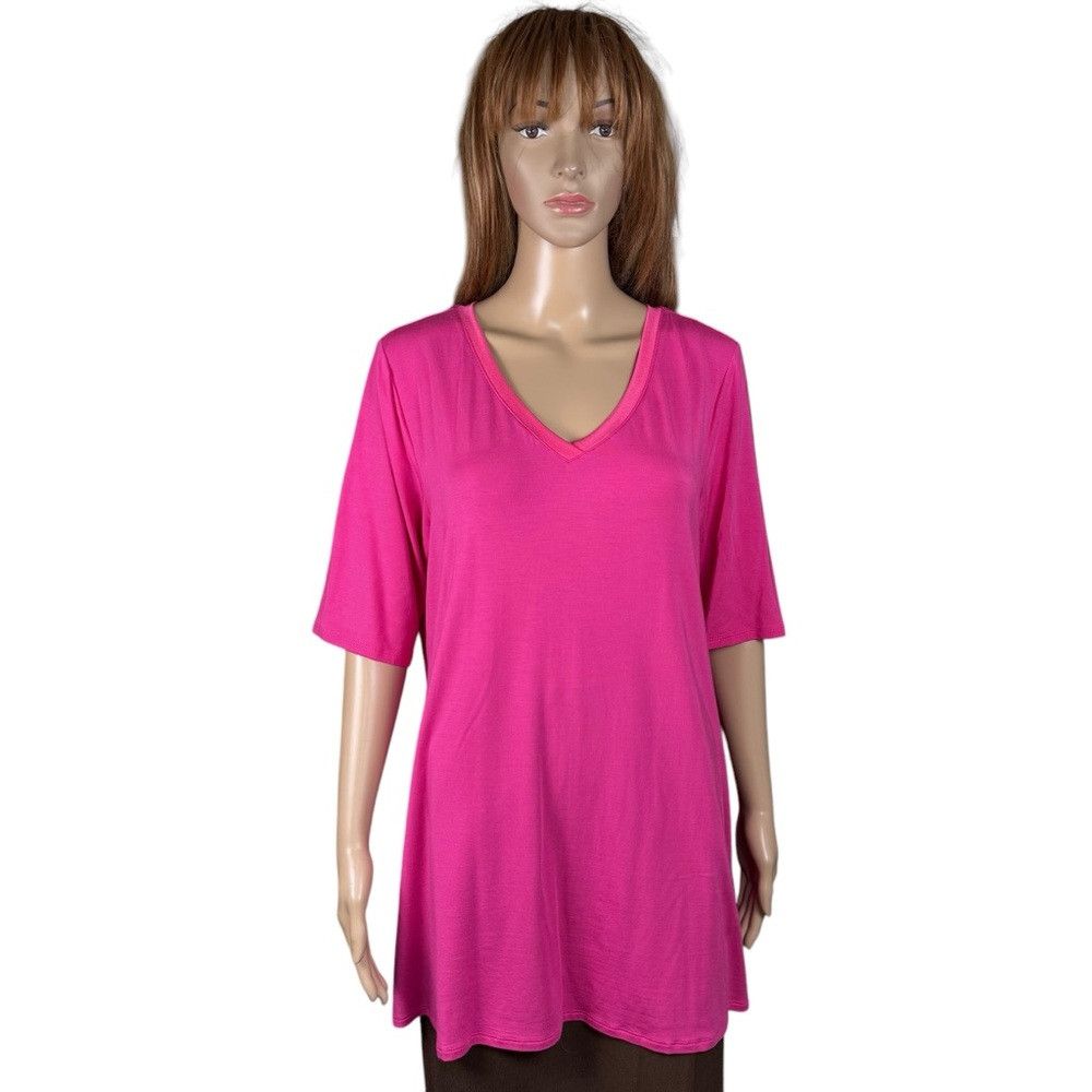 Halston New H by Halston Essentials Pink V-Neck Tunic Top A353391 S Size L / US 10 / IT 46 - 2 Thumbnail