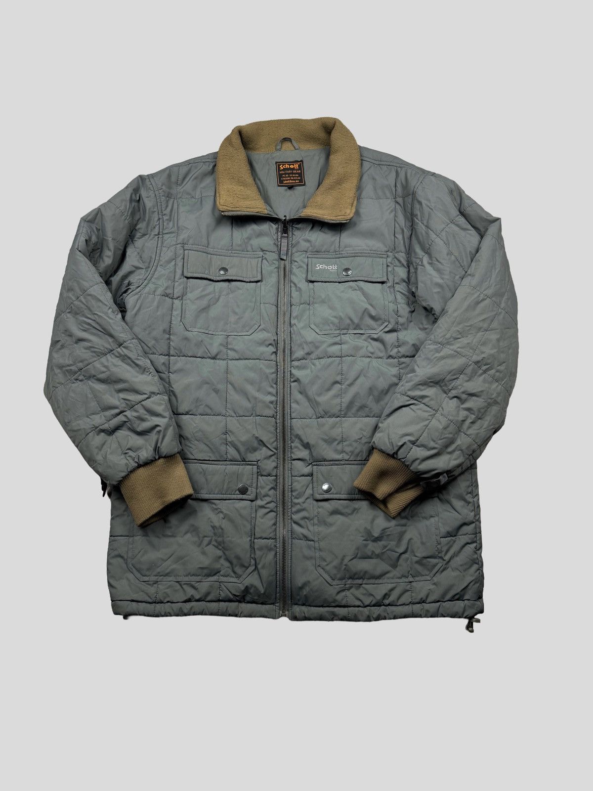 Vintage SCHOTT Y2K Quilted Long Jacket Bomber Flight Militar