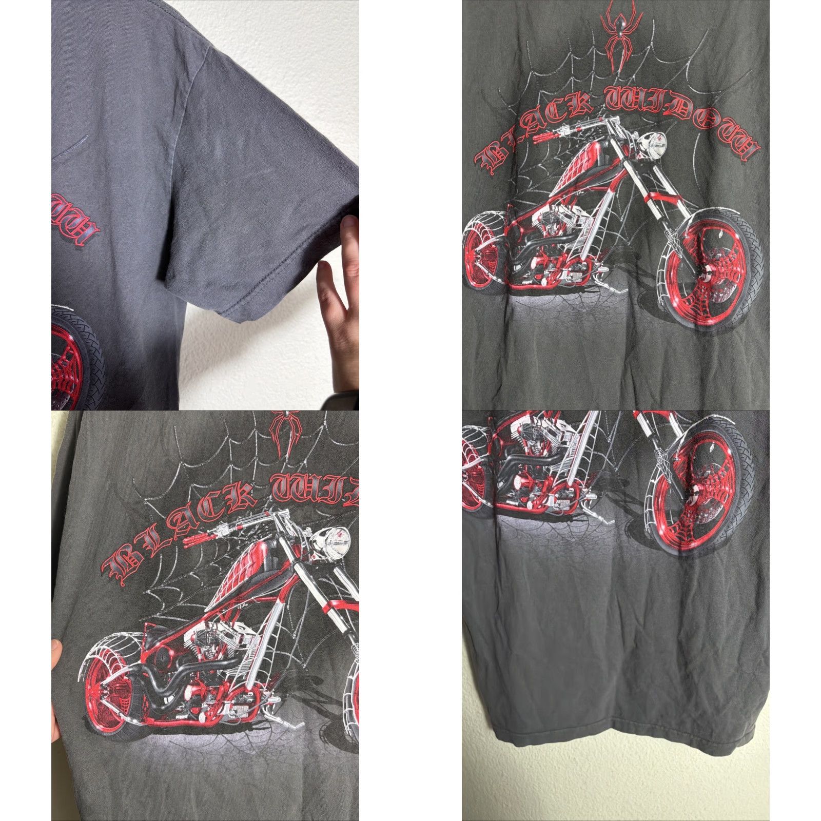 Vintage VINTAGE American Chopper Black Widow Motorcycle Graphic Shirt L Gray Unisex 30” Length 23” Chest Large Stains Size US L / EU 52-54 / 3 - 9 Thumbnail