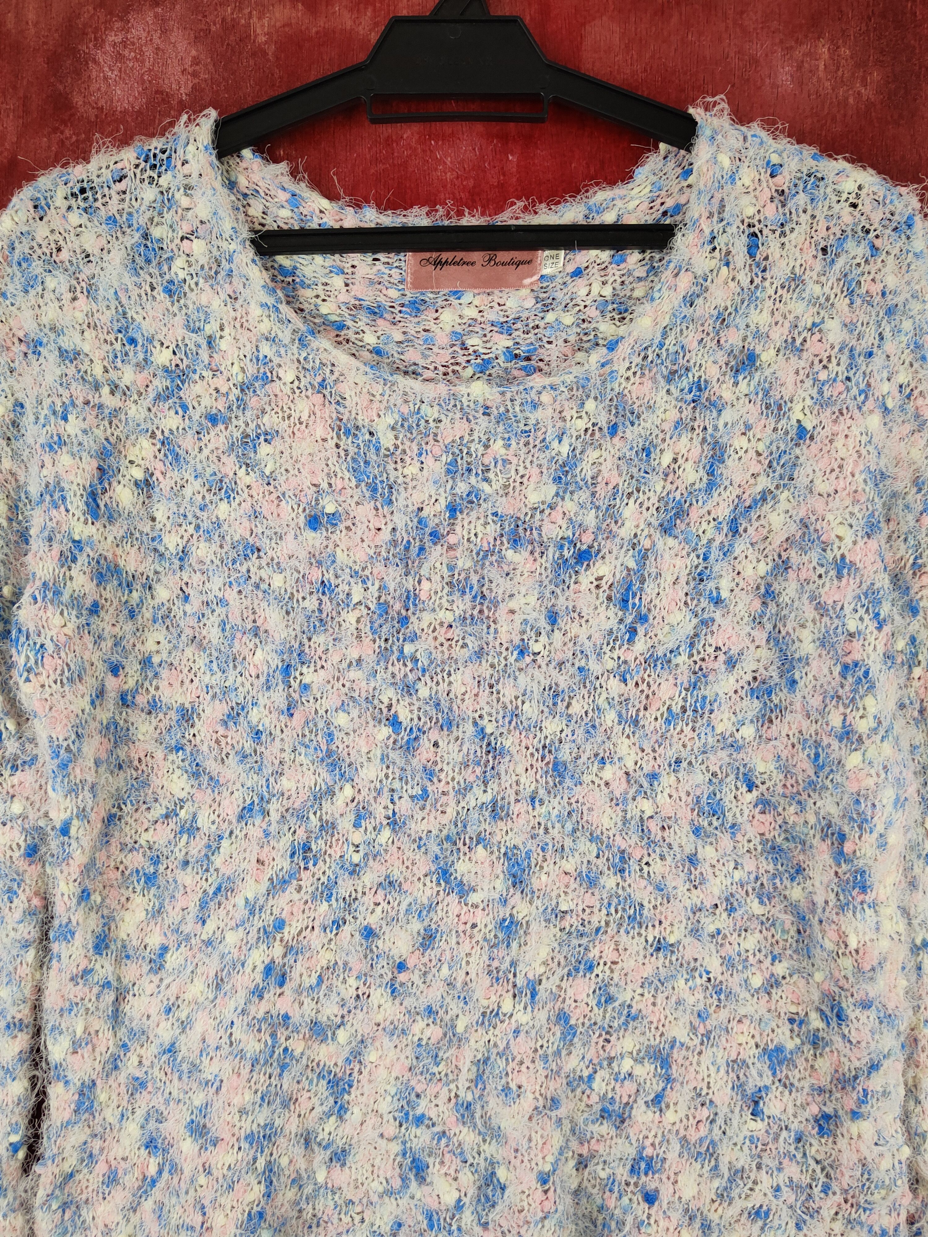 Japanese Brand Appletree Boutique Blue Pink Fur Mohair Knitwear #S1912 Size S / US 4 / IT 40 - 2 Thumbnail
