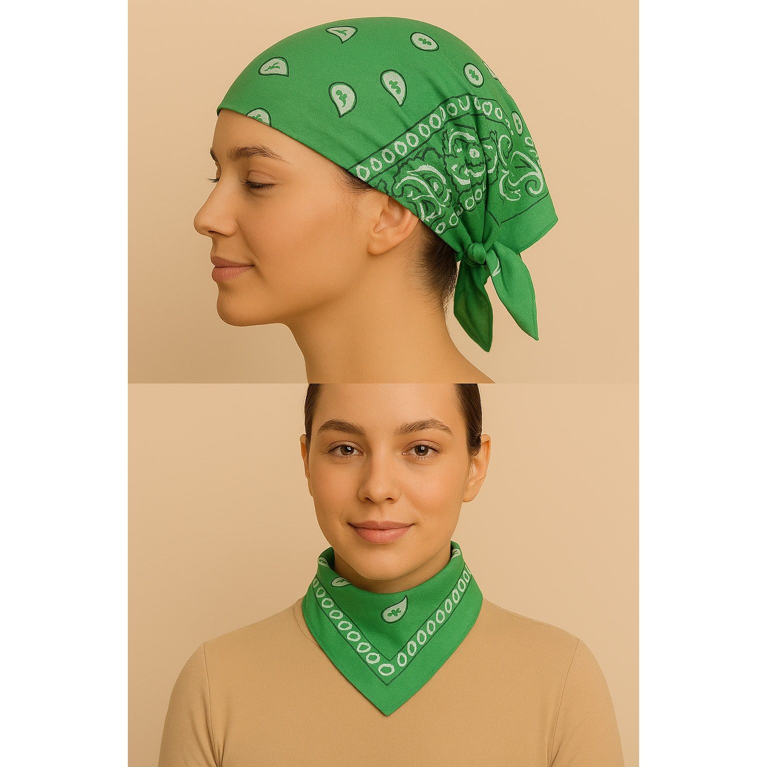 Other Square Paisley Bandana - Green/White Size ONE SIZE - 1 Thumbnail
