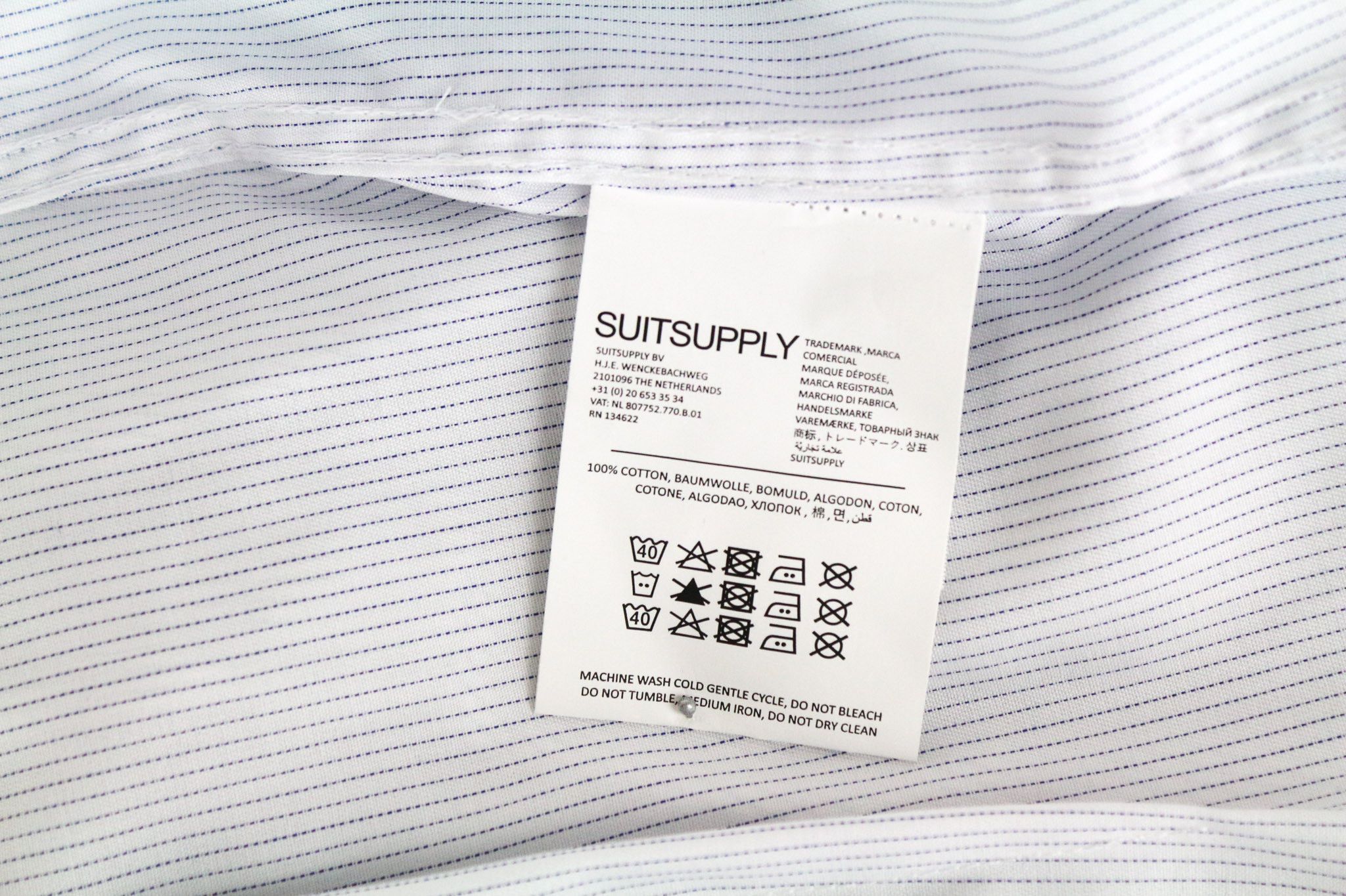 Suitsupply TRAVELLER 39 Extra Slim White Cotton Striped Shirt 73157 Size US M / EU 48-50 / 2 - 5 Thumbnail
