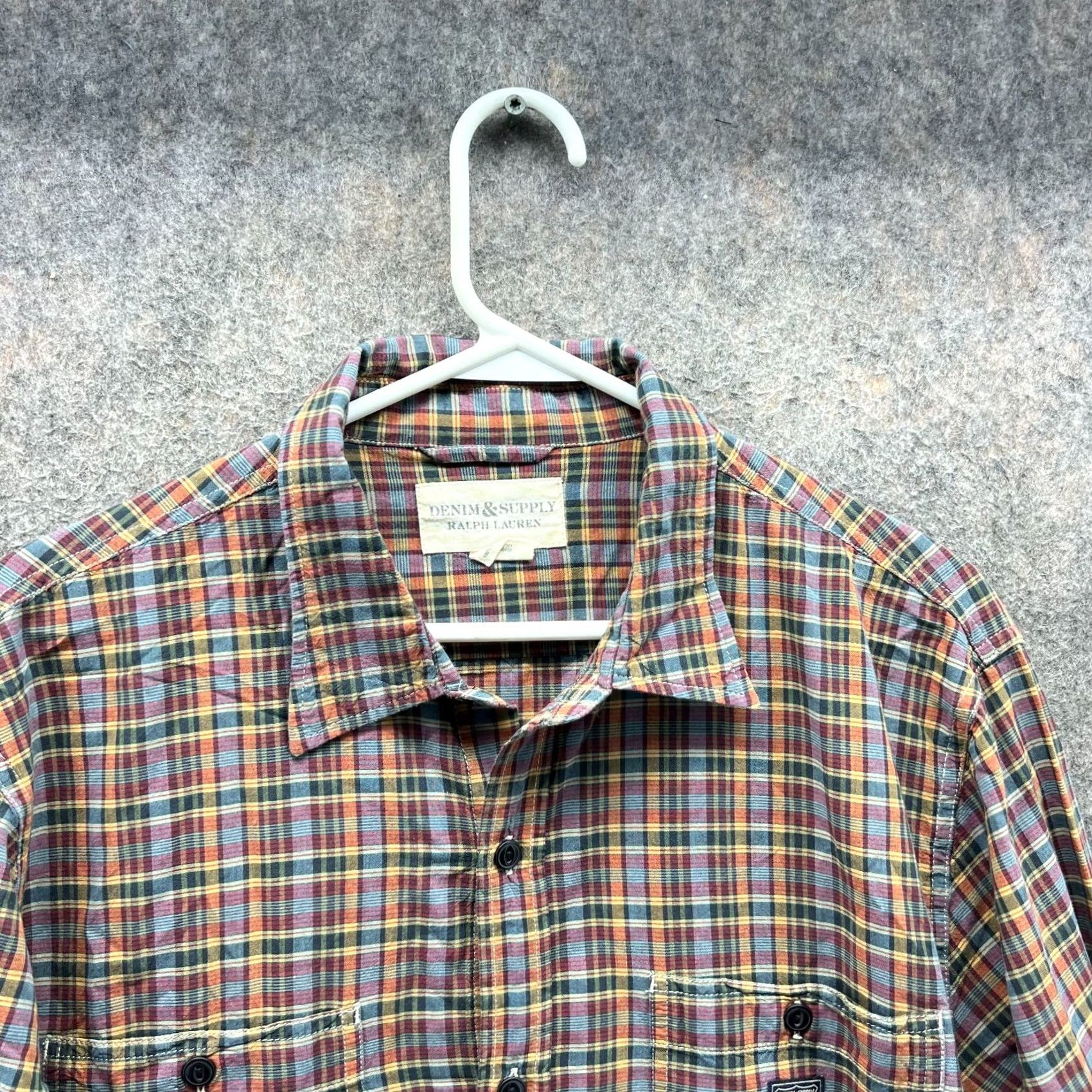Ralph Lauren VINTAGE Denim & Supply Ralph Lauren Shirt Mens XL Beige Madras Plaid Button Down Knit Flannel Long Sleeve Collared Regular Fit Size US XL / EU 56 / 4 - 6 Thumbnail