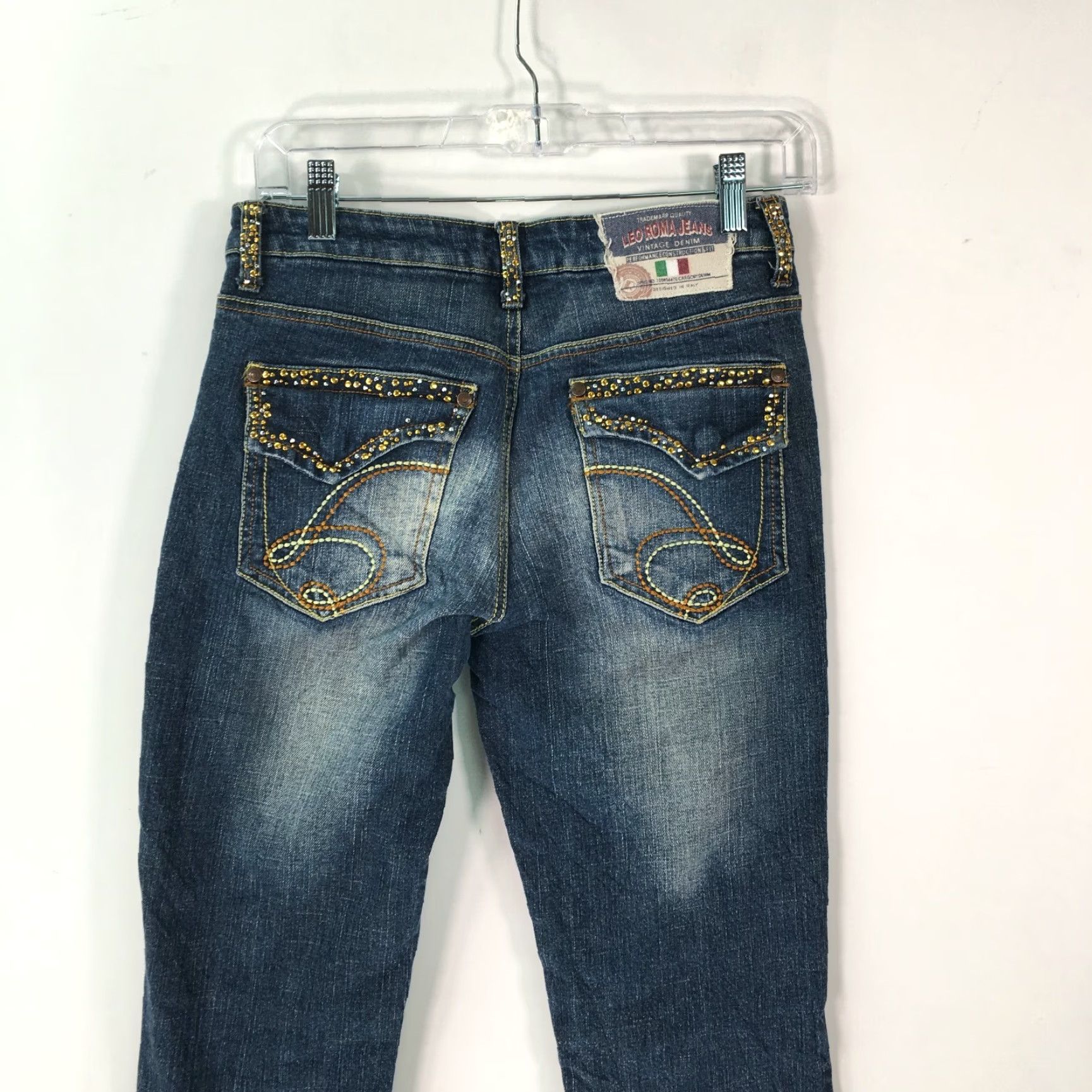 Denime VINTAGE Leo Roma Womens Blue Low Rise Embroidered Denim Jeans Size 3 30X32 90s Flared Size 26" / US 2 / IT 38 - 4 Thumbnail