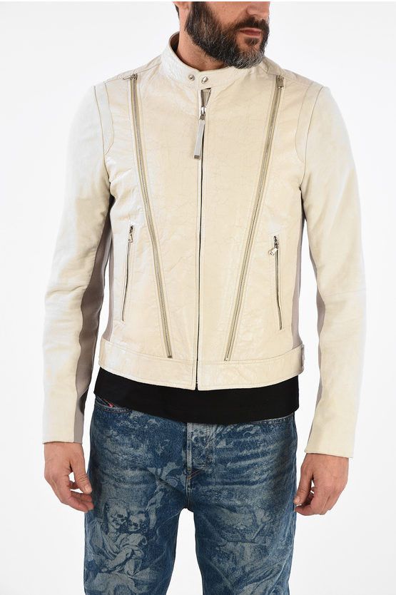 Diesel Black Gold Suede Leather Vintage Effect Chrome Jacket