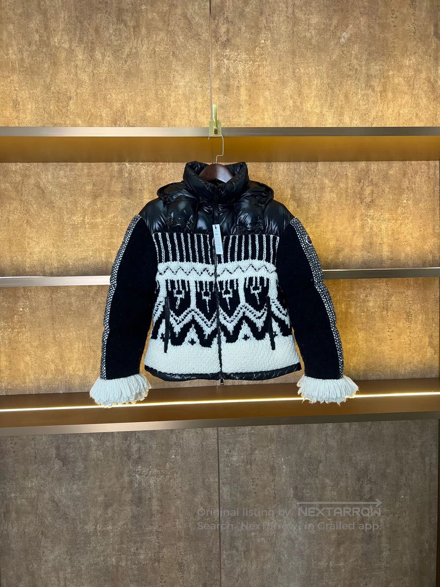 Moncler Moncler Black and White Fringe Knit Shearling Patchwork Do Size US S / EU 44-46 / 1 - 1 Thumbnail