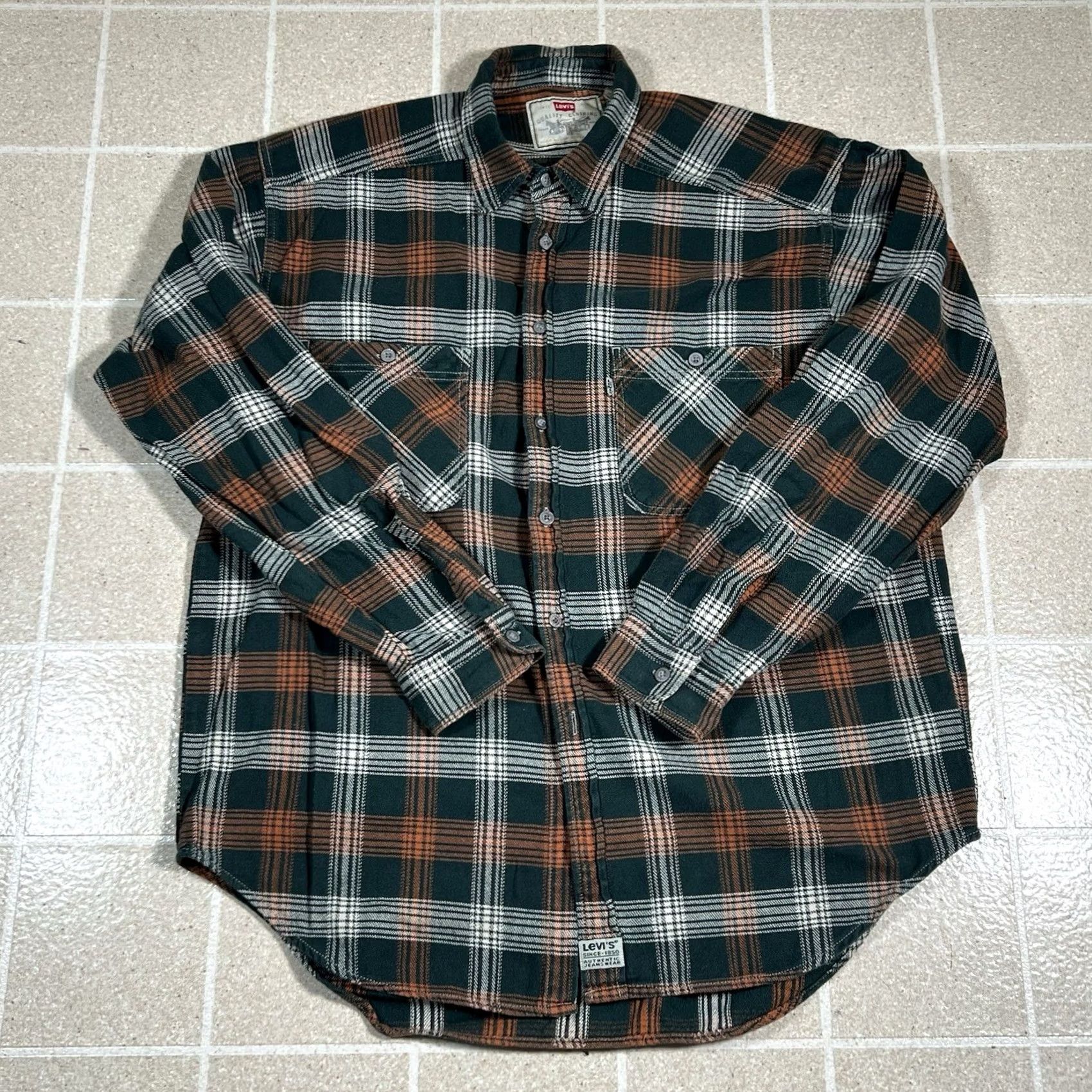 Levi's VINTAGE Levi’s Plaid Flannel Shirt L Men 90s Green Orange Baggy Button-Up Long Sleeve Size US L / EU 52-54 / 3 - 2 Thumbnail