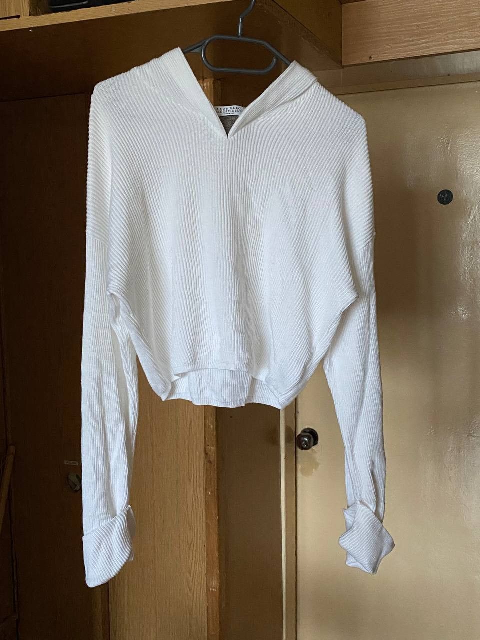 Brunello Cucinelli Brunello Cucinelli White Ribbed Hooded Sweater Size M / US 6-8 / IT 42-44 - 1 Thumbnail