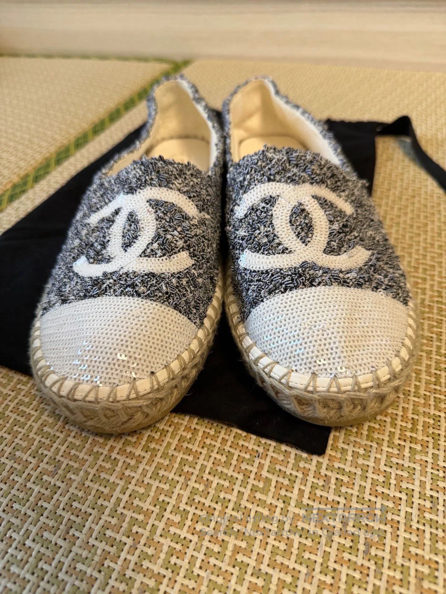 Chanel CHANEL Gray White Sequin Espadrilles. Size US 8 / IT 38 - 4 Thumbnail