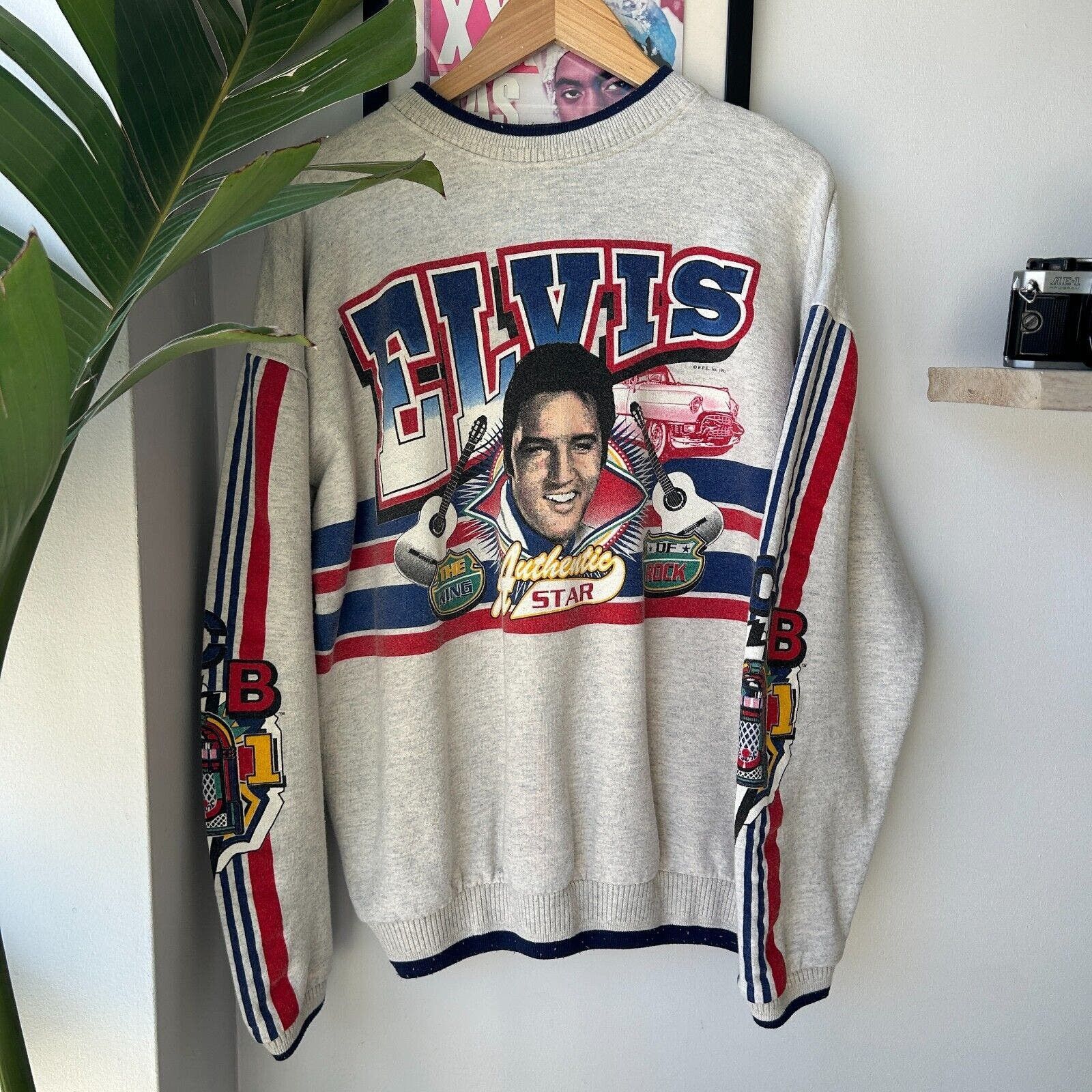 image of Vintage 90's | Elvis Presley King Of Rock Sweater Size XL Adult in Grey, Men's