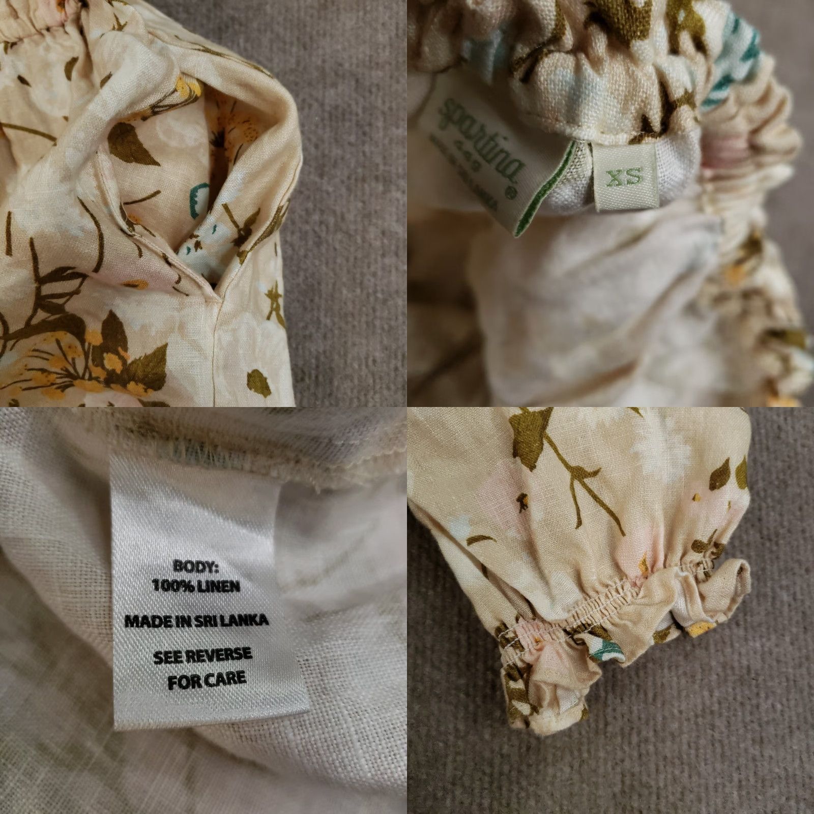 Vintage VINTAGE SPARTINA 449 Audrey Romper Shirt Womens XS Beige Linen Floral Puff Sleeve Adult XS Beige Florals 90s Womens Size 26" / US 2 / IT 38 - 8 Thumbnail