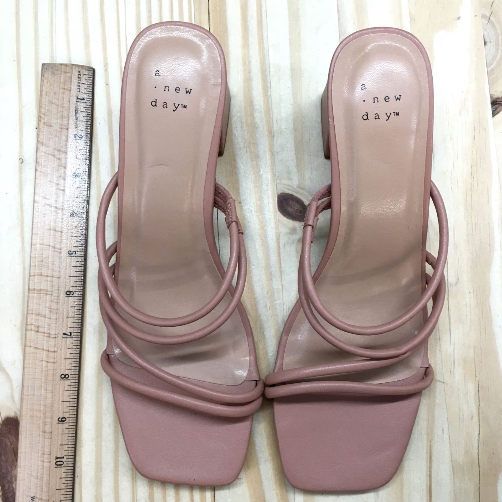 Vintage A New Day Blakely Sandals Womens 9.5 Beige Slide Heels ZStrap Pink Beige Casual Block 3 in Womens Shoes Size US 10 / IT 40 - 5 Thumbnail