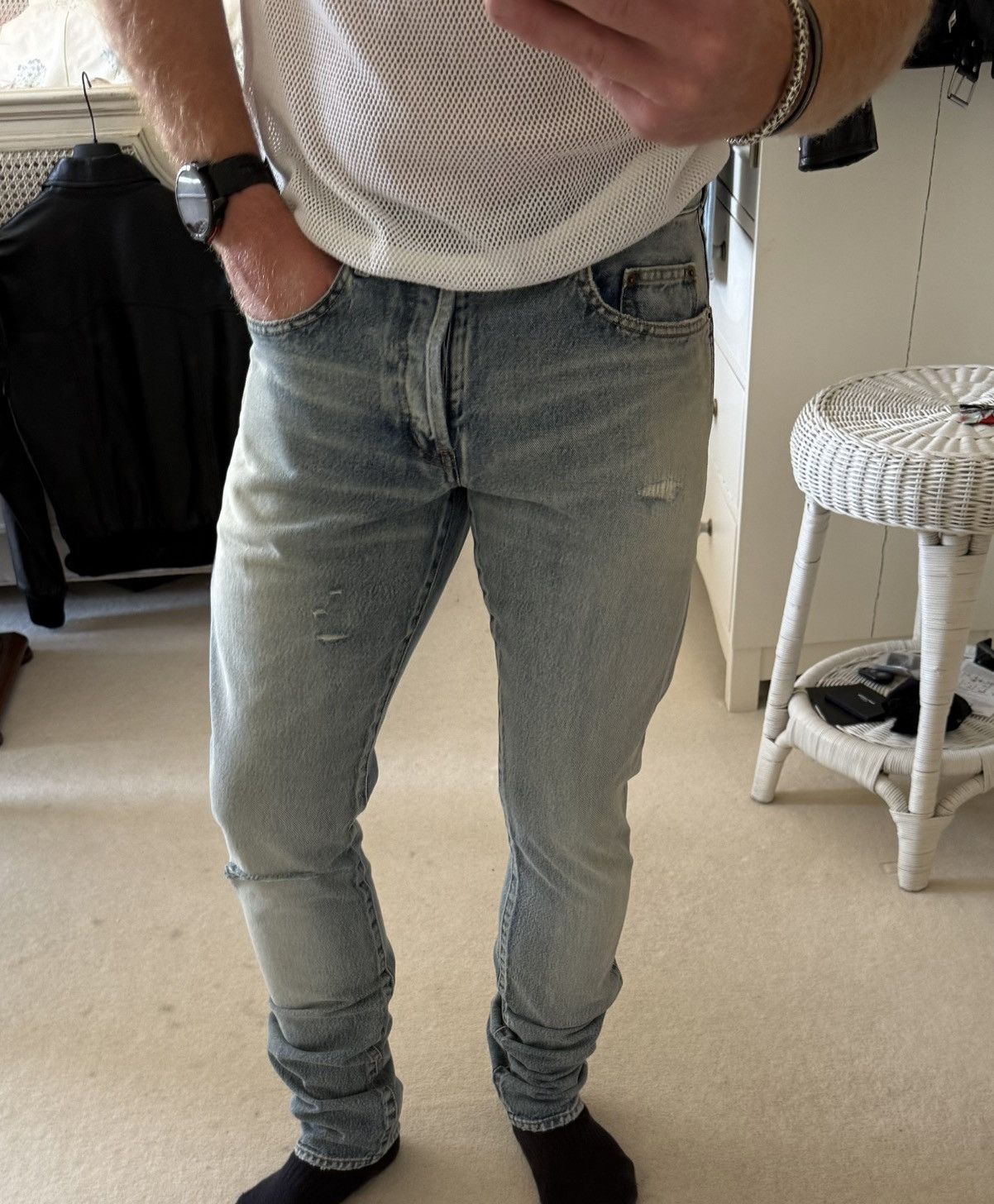Saint Laurent Paris Saint Laurent Santa Monica wash rip trash jeans 32 grail d18 Size US 32 / EU 48 - 2 Thumbnail