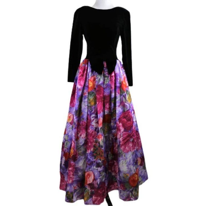 image of Vintage 1980S Jessica Mcclintock Velvet Floral Gown Small in Black, Women's