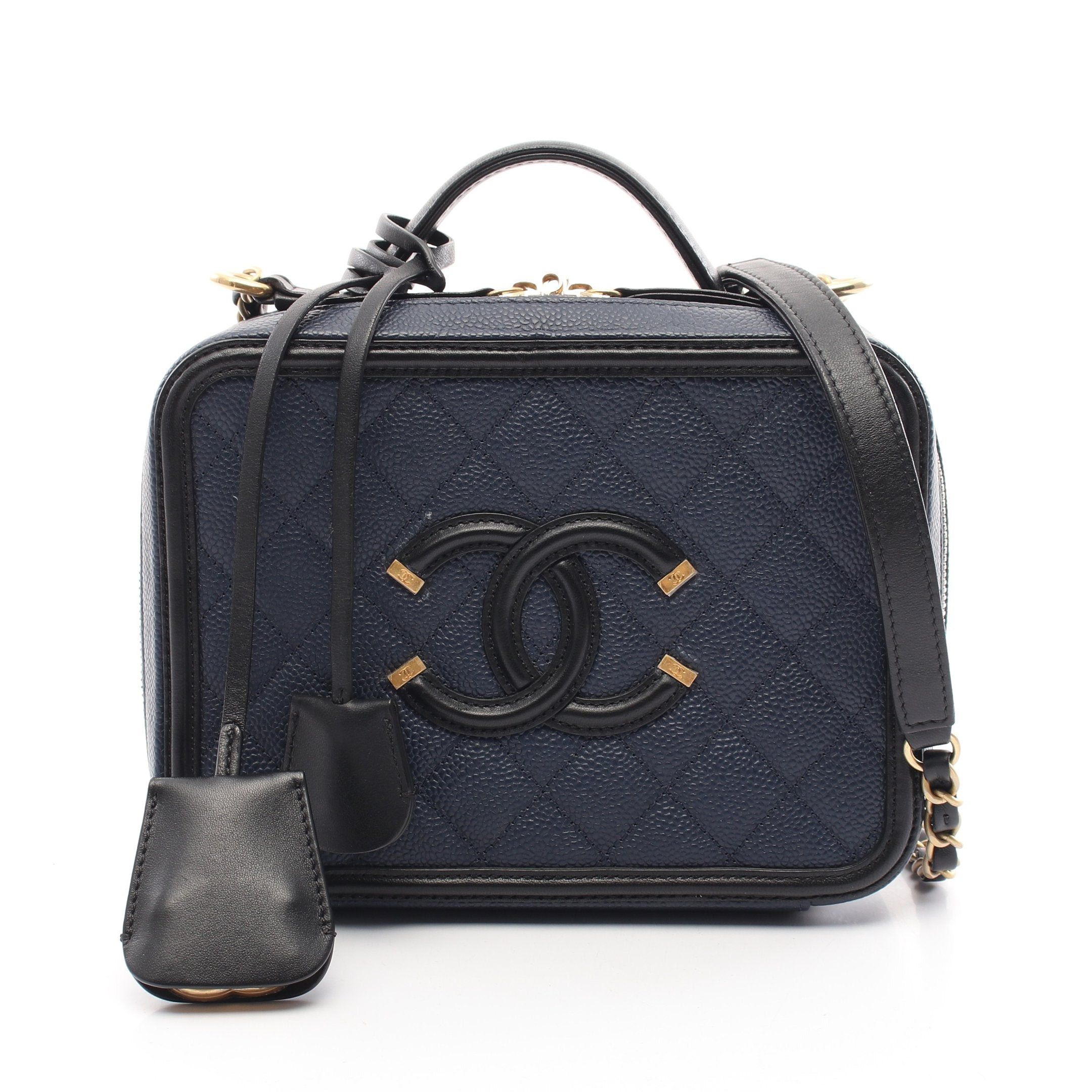 Chanel Chanel Cc Filigree Matelasse Vanity Chain Shoulder Bag Caviar Skin Leather Navy Black Gold Hardware Size ONE SIZE - 1 Thumbnail
