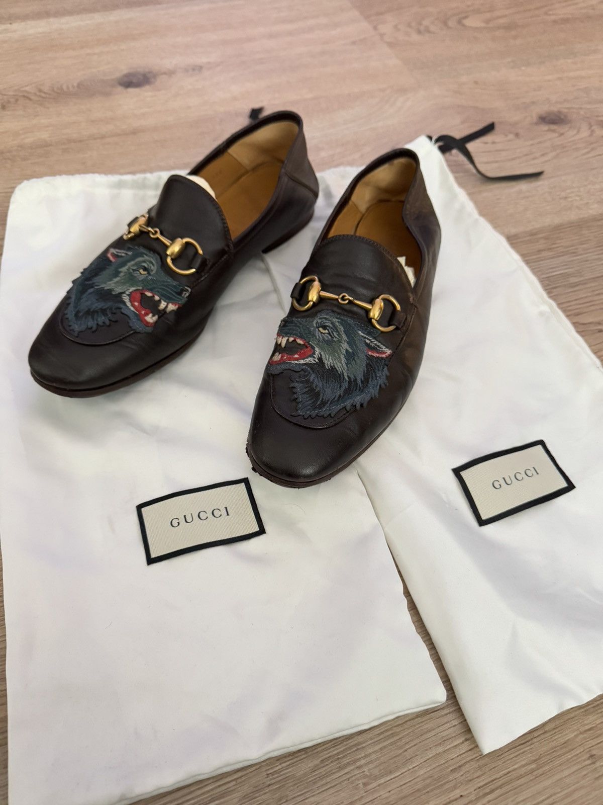 Gucci Gucci Dark Brown Leather Brixton Wolf Horsebit Loafers Size US 7 / EU 40 - 2 Thumbnail