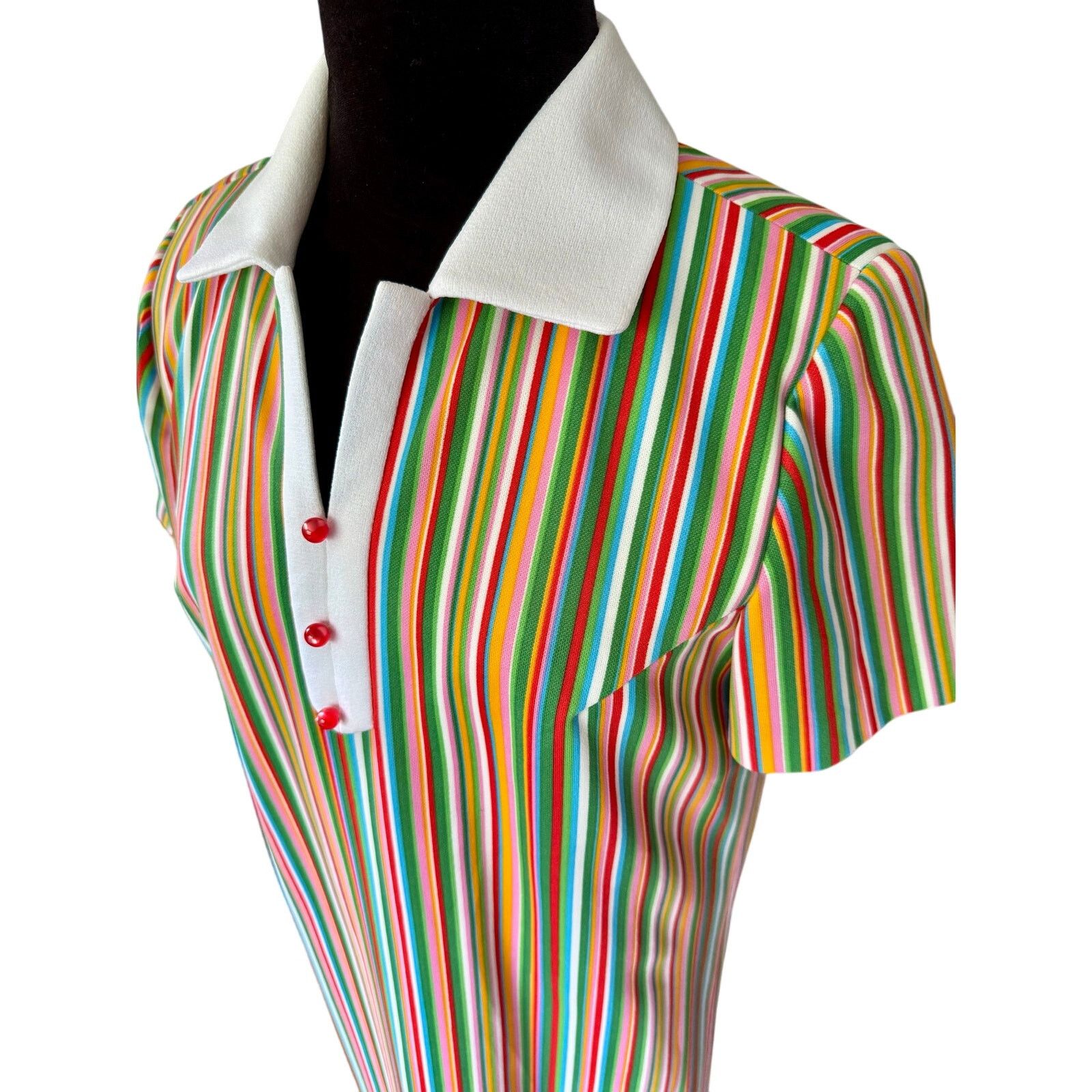 Vintage Vintage 70s Rainbow Striped Whimsy Shift Dress Small Med Size M / US 6-8 / IT 42-44 - 5 Thumbnail