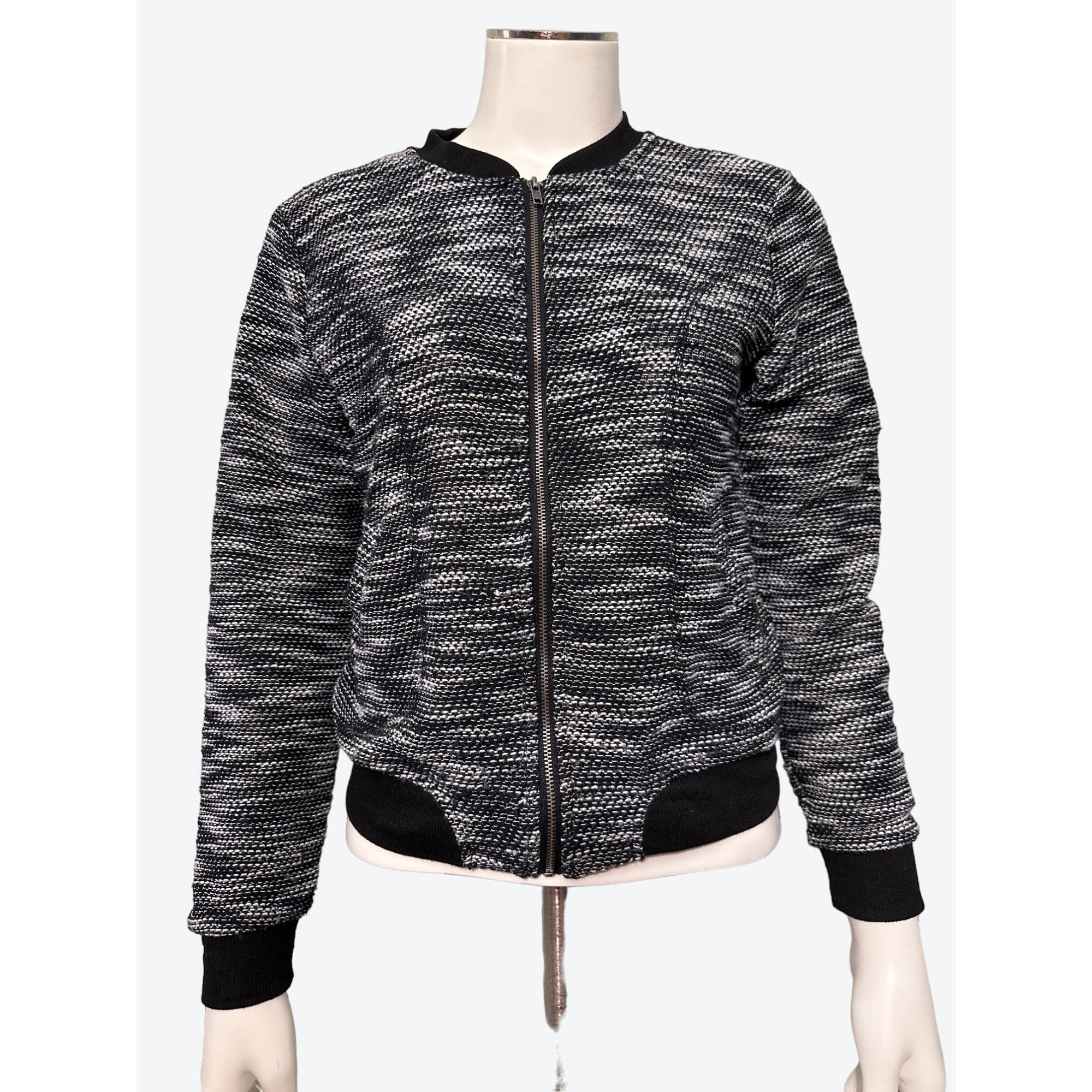 Almost Famous Almost Famous Black White Knit Zip Front Crew Neck Bomber Ja Size L / US 10 / IT 46 - 2 Thumbnail