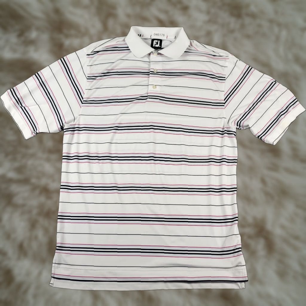 Footjoy FJ Polo Shirt Mens M White Striped Shirt Golf Casual Size US M / EU 48-50 / 2 - 1 Thumbnail