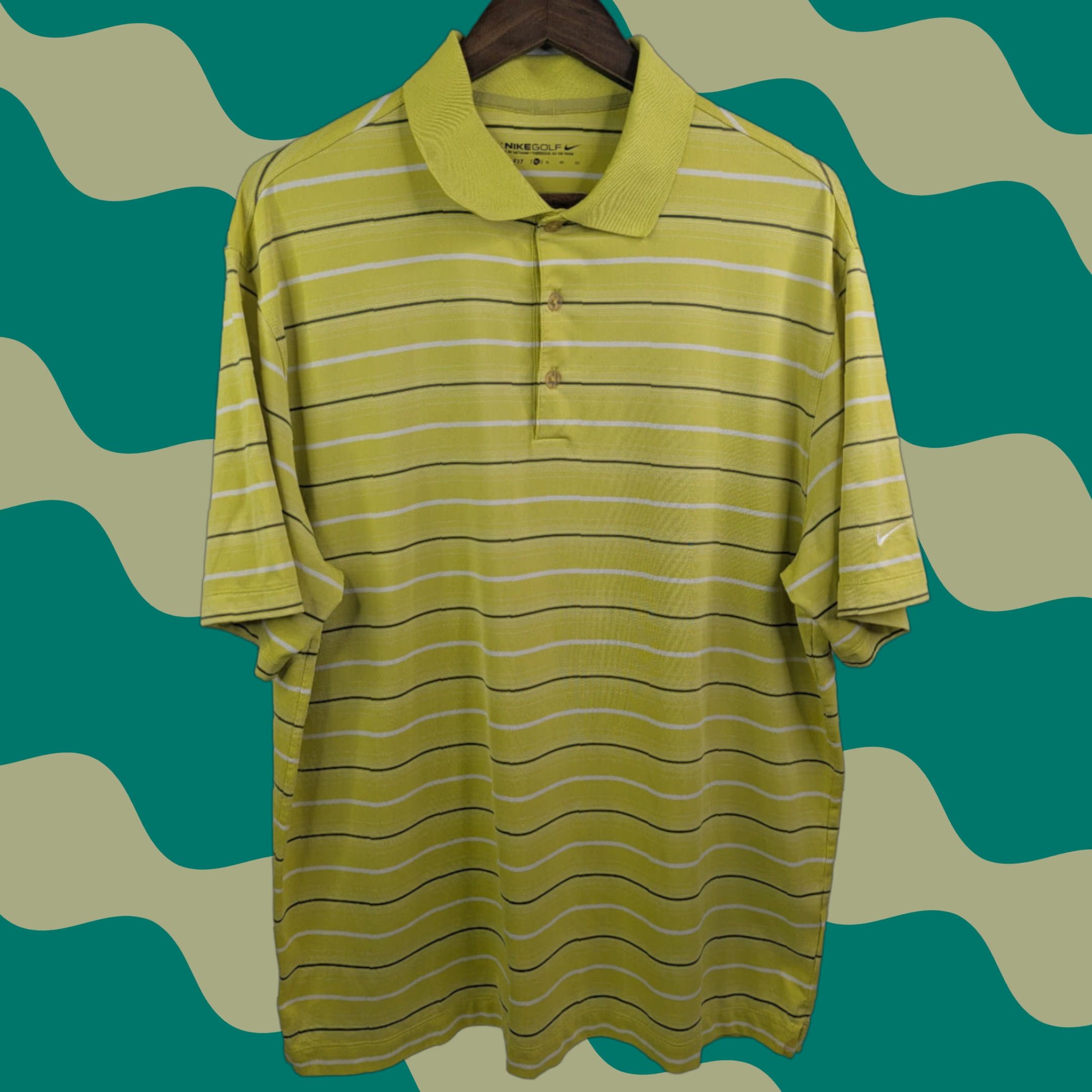 Nike VINTAGE Nike Golf Polo Shirt Stripe Yellow Men's XL Dri-Fit Performance 381252 Size US XL / EU 56 / 4 - 1 Thumbnail