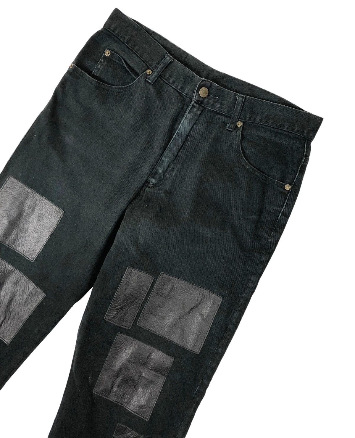 Japanese Brand Japanese Brand Unbrand Black Leather Patchwork Denim Jeans Size US 31 - 5 Thumbnail