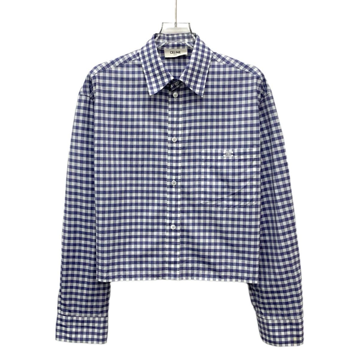 Celine Celine Plaid Triomphe Embroidered Long Sleeve Shirt K26WX Size S / US 4 / IT 40 - 1 Thumbnail