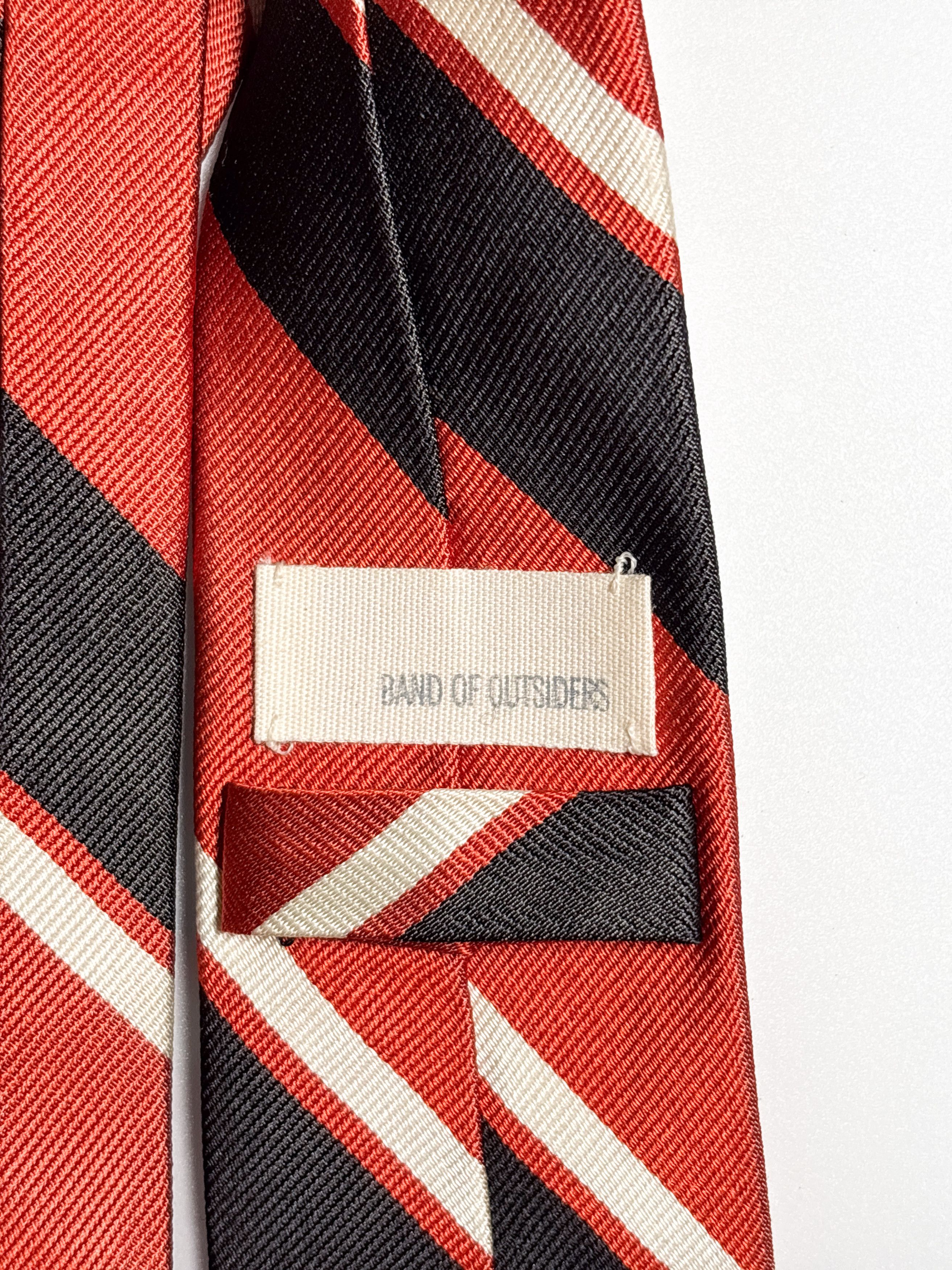Band Of Outsiders Classic Repp Stripe Necktie in Burnt Sienna, Navy and White Size ONE SIZE - 2 Thumbnail