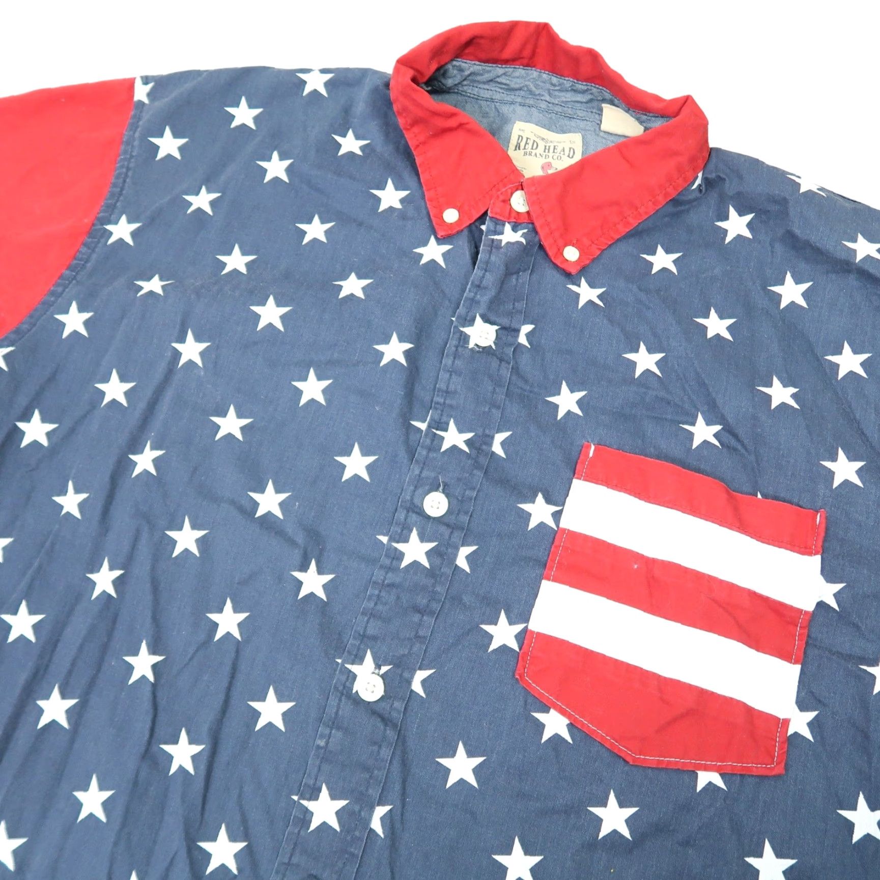 Vintage VINTAGE RedHead American Flag Shirt Men L Button-Up Short Sleeve Cotton Striped - Patriotic USA Blue Size US L / EU 52-54 / 3 - 2 Thumbnail
