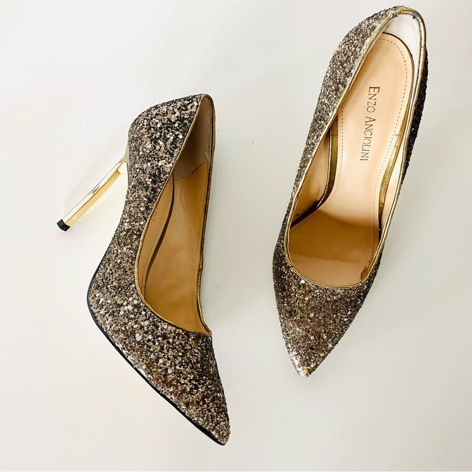 Enzo Mantovani ENZO ANGIOLINI Gold Sequins Sparkle Metallic Stiletto Heels Size US 9 / IT 39 - 10 Thumbnail