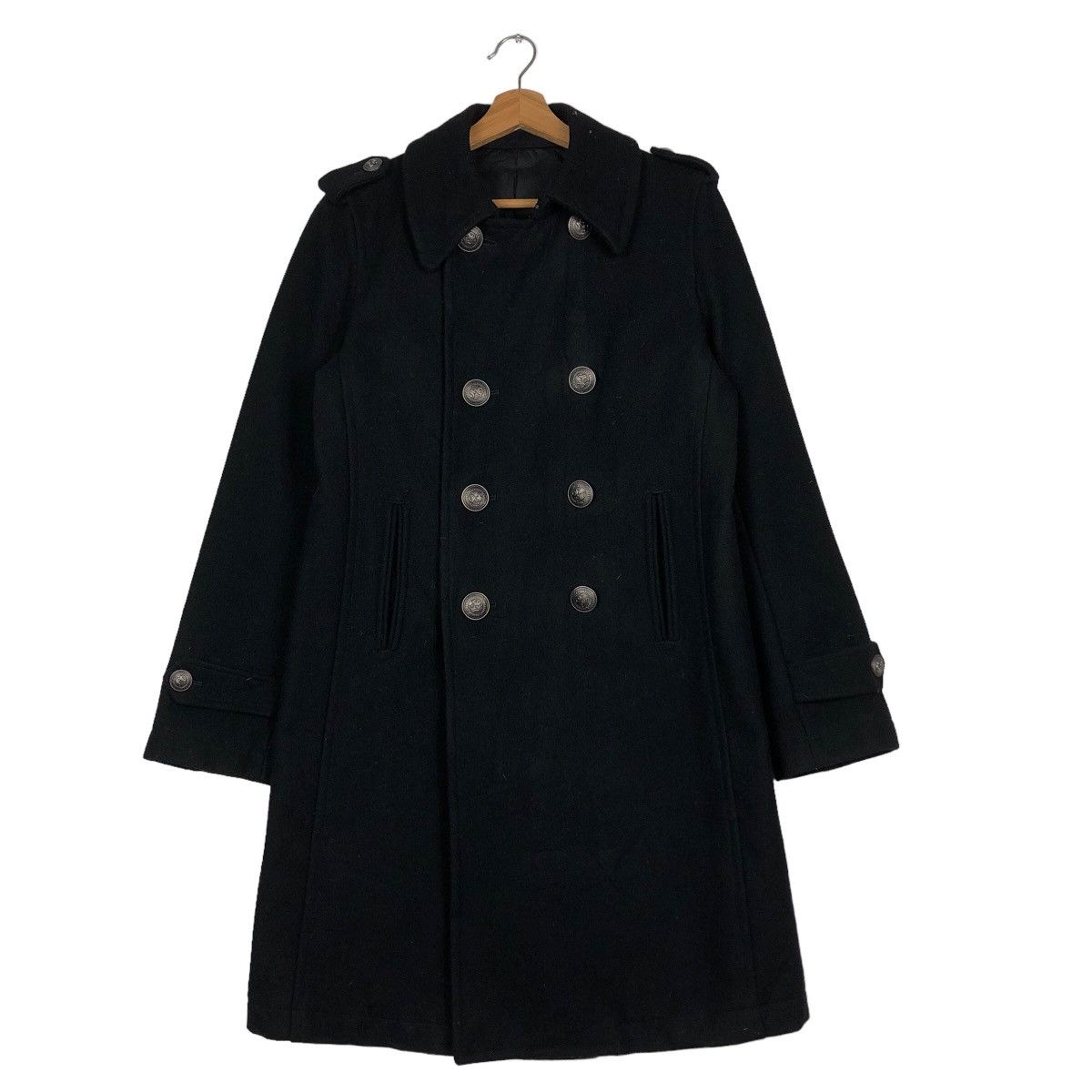 Davit Meursault Japan 🔥Rich Black Double Breast Long Jacket Wool Herringbone Size US M / EU 48-50 / 2 - 1 Thumbnail