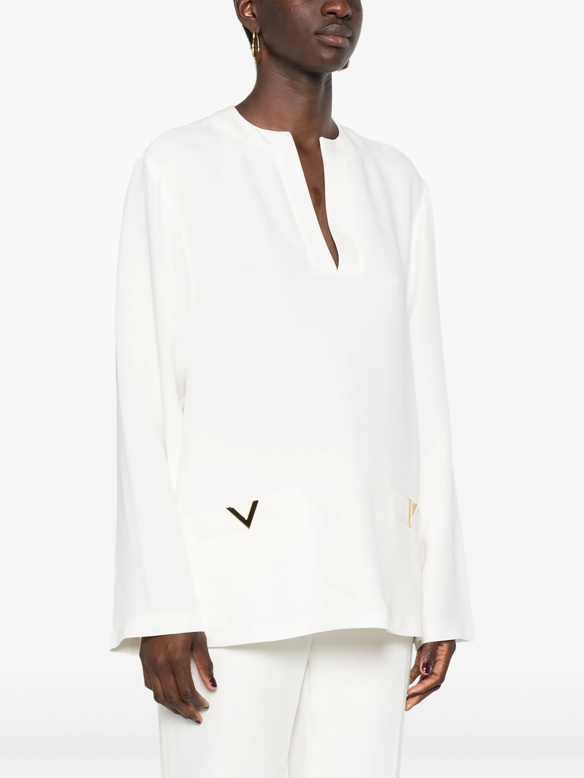Valentino o1s22i1n0924 Cady Couture Crepe Blouses in White Size S / US 4 / IT 40 - 3 Thumbnail