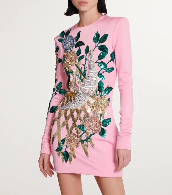 Balmain o1s1wg110825 Embellished Rose Mini Dress in Pink Size S / US 4 / IT 40 - 3 Thumbnail