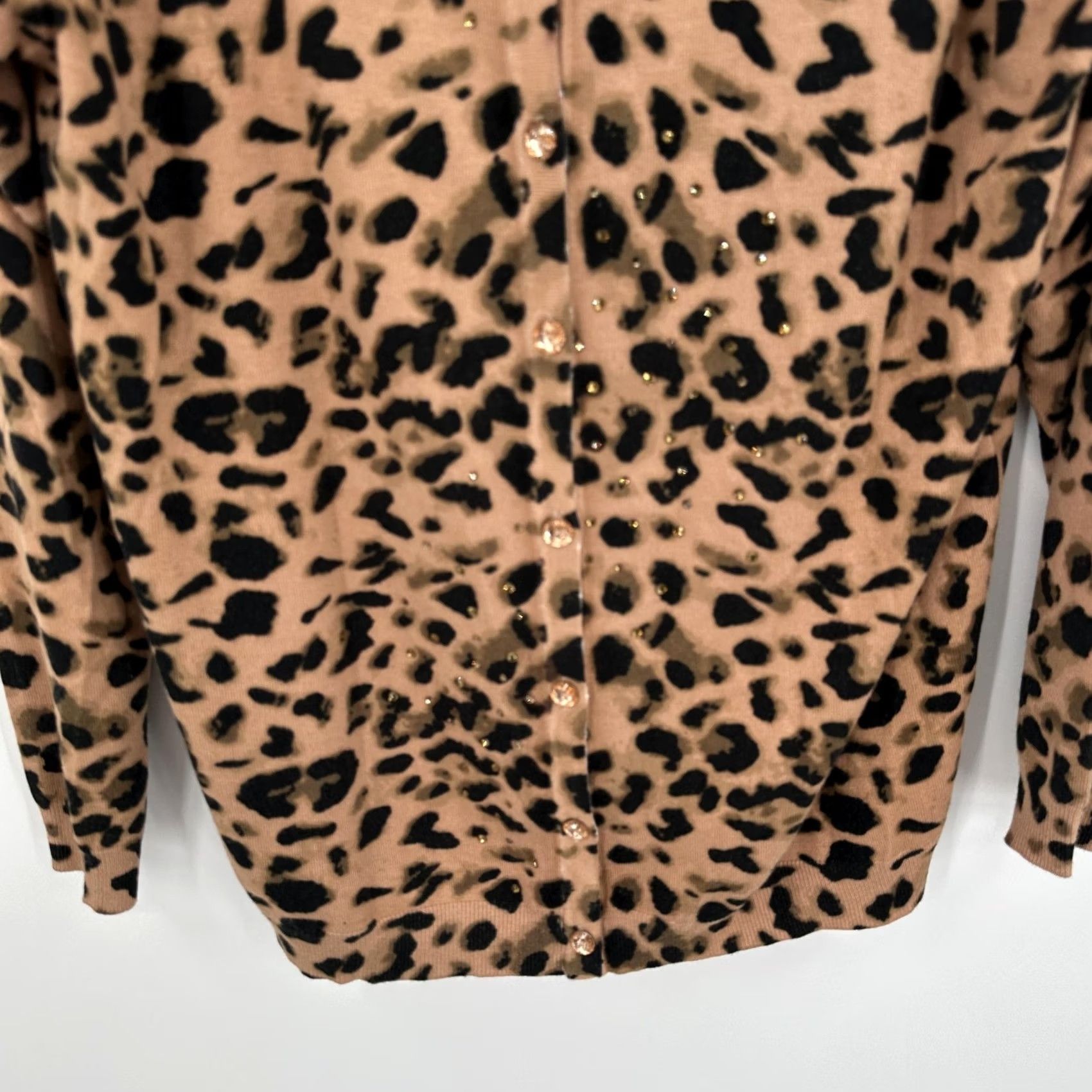 Quacker Factory Quacker Factory Cardigan Womens Medium Leopard Print Button Front Beaded Sweater Size M / US 6-8 / IT 42-44 - 3 Thumbnail