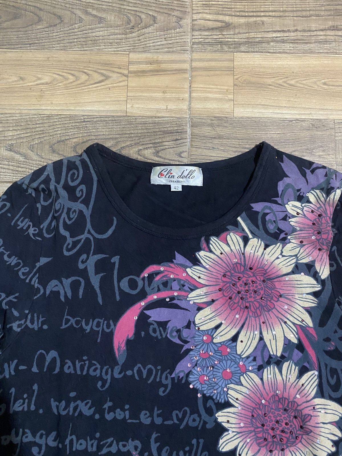Japanese Brand × Vintage CLIN DELLE FLORAL ASYMMETRICAL LONG SLEEVE TEE Size L / US 10 / IT 46 - 3 Thumbnail
