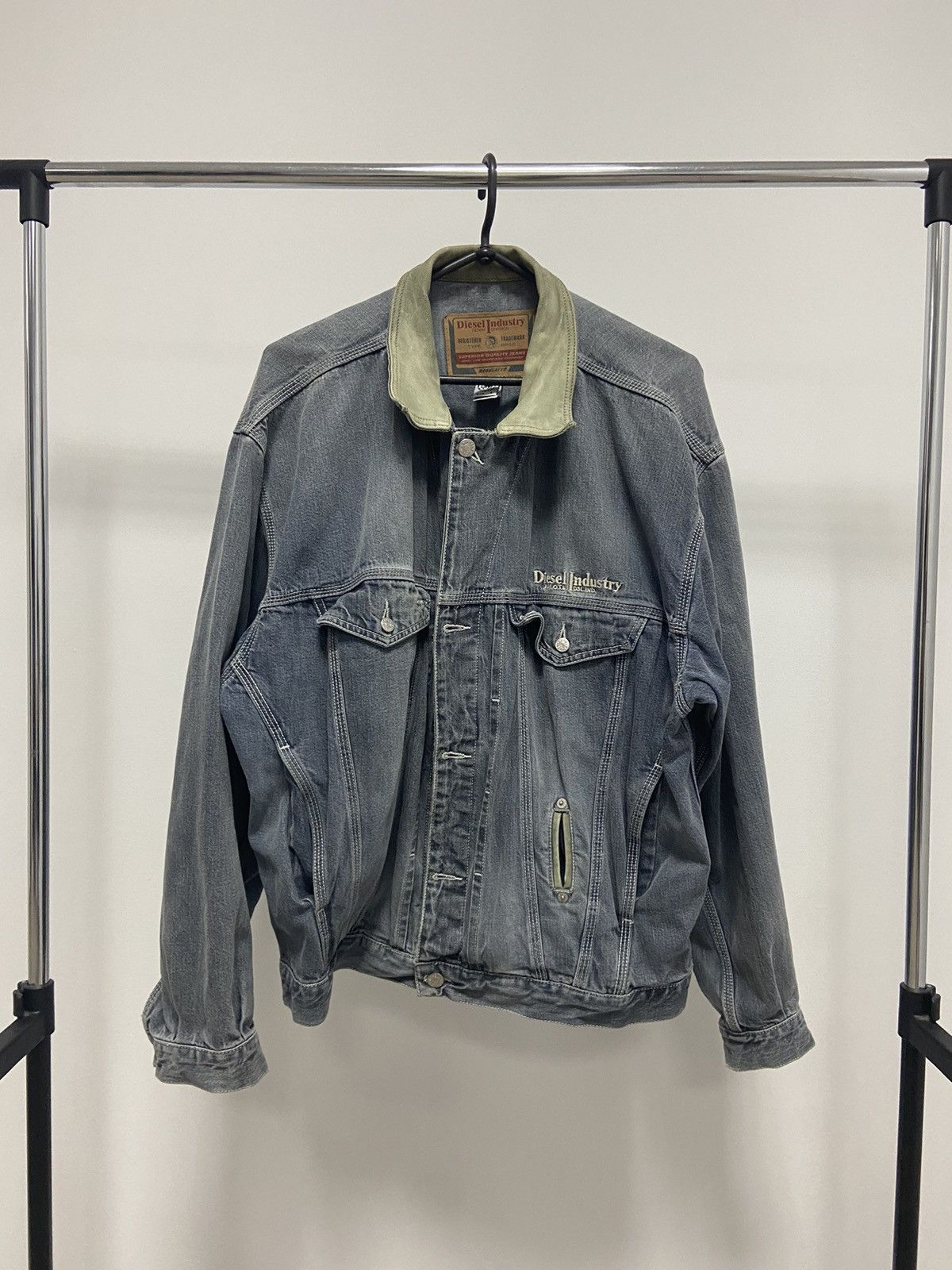 Diesel × Vintage Diesel Industry Vintage Denim Warm Jacket Leather Collar Size US L / EU 52-54 / 3 - 1 Thumbnail
