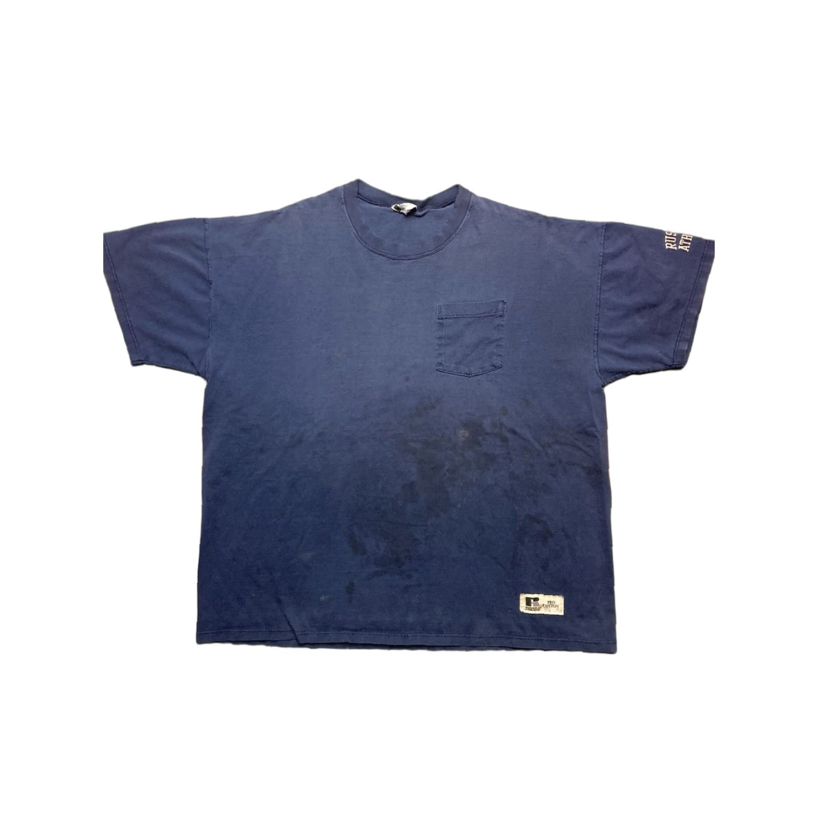 Russell Athletic VINTAGE Russell Athletic Pocket T Shirt Men XL Blue Grunge Cotton Boxy | Pockets | 27” Pit to Pit | 30” Length Size US XL / EU 56 / 4 - 1 Thumbnail