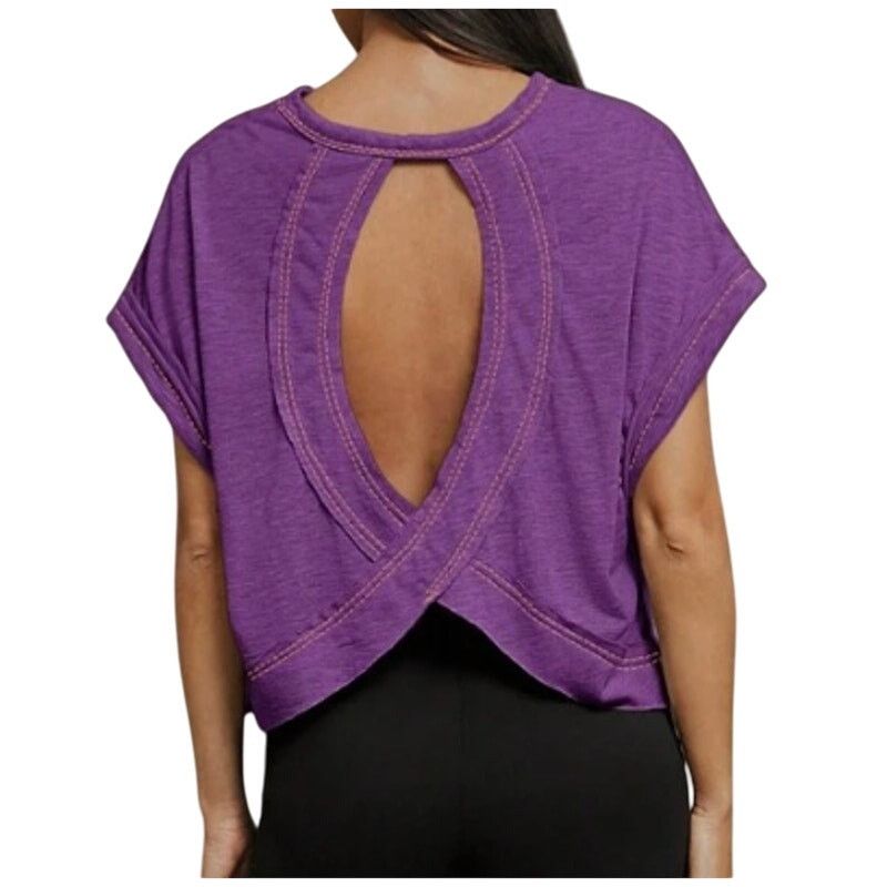 Shein Cut Out Back Crop Tee in Purple, Size XS Size XS / US 0-2 / IT 36-38 - 2 Thumbnail