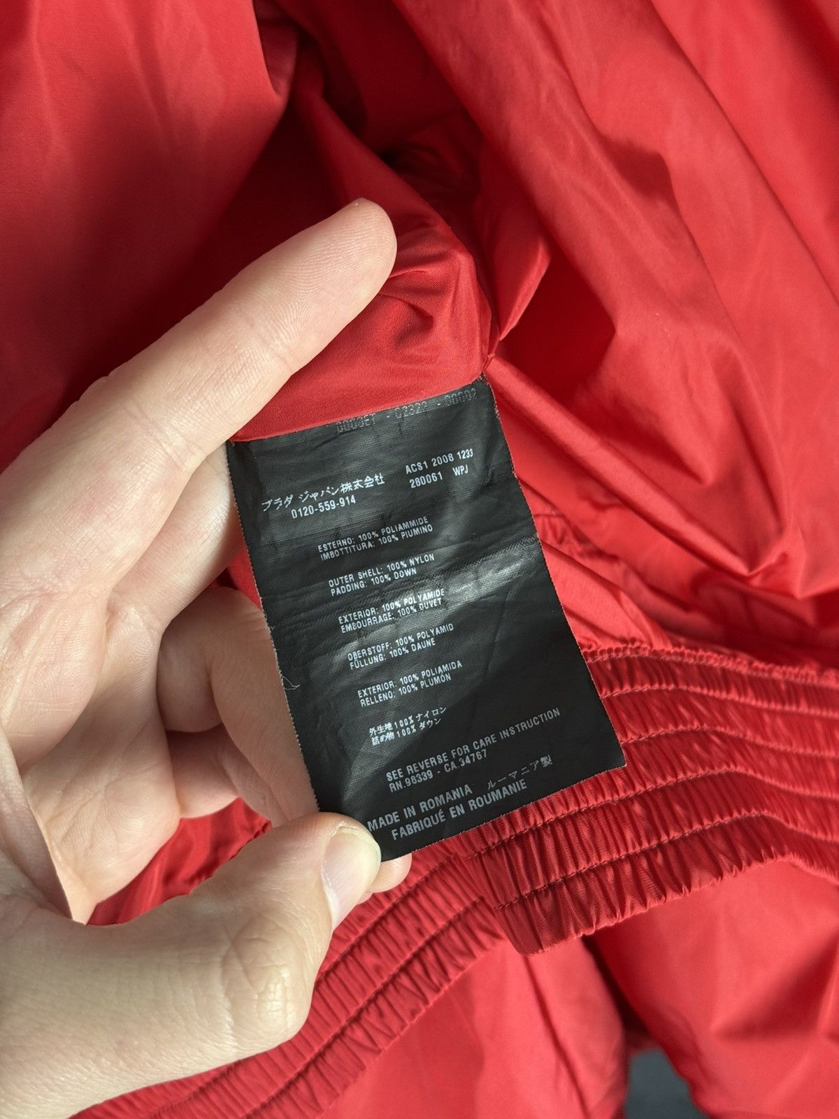 Prada 2008 Prada Red Diamond Women’s Quilted Puffer Jacket Size XL / US 12-14 / IT 48-50 - 16 Thumbnail