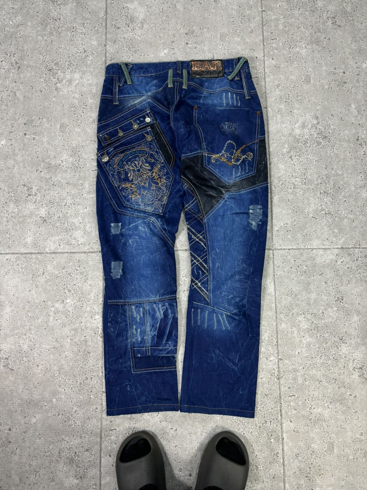 Japanese Brand 🇯🇵 Y2K Bar WideLeg Denim Japan Patchwork Multipocket Jeans Size US 34 / EU 50 - 1 Thumbnail