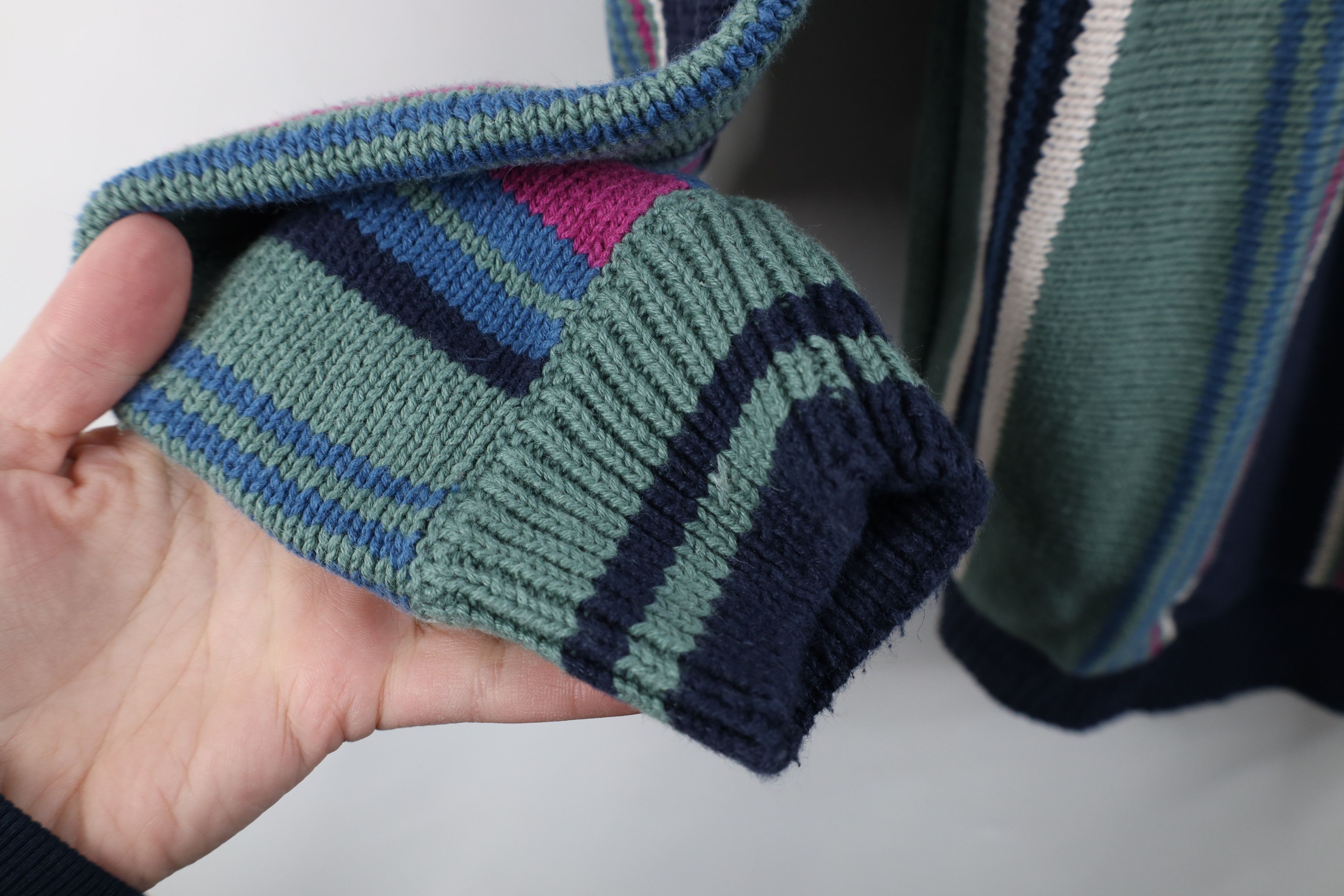Vintage Vintage 90s Streetwear Cotton Knit Striped Panel Sweater Size US M / EU 48-50 / 2 - 6 Thumbnail