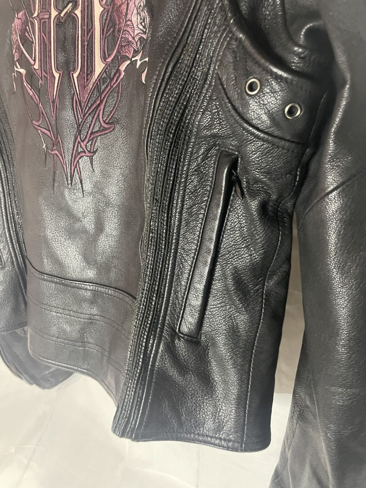 Harley Davidson 2007 Harley Davidson Roses Leather Biker Jacket Black + Pink Size US M / EU 48-50 / 2 - 6 Thumbnail