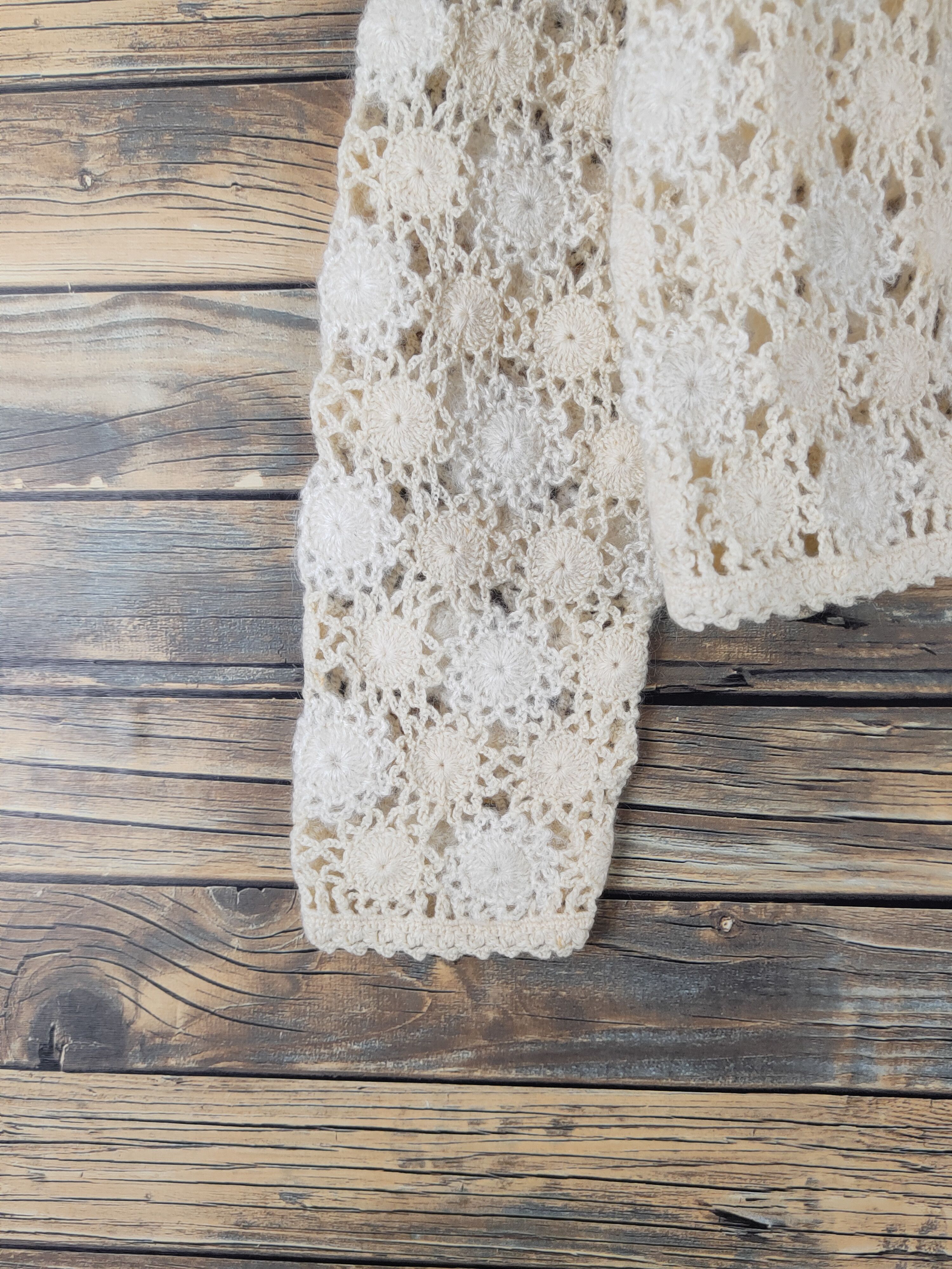 Japanese Brand SaisondeElle Yellow Crochet Meshnet Knitwear Cardigan #W1751 Size M / US 6-8 / IT 42-44 - 4 Thumbnail