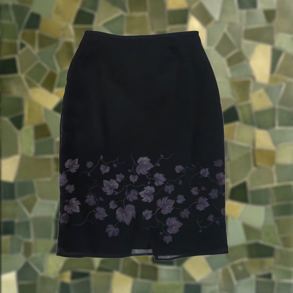 Express VINTAGE Express Skirt Womens 6 Black 90s and Purple Leaf Pencil Size 28" / US 6 / IT 42 - 1 Thumbnail